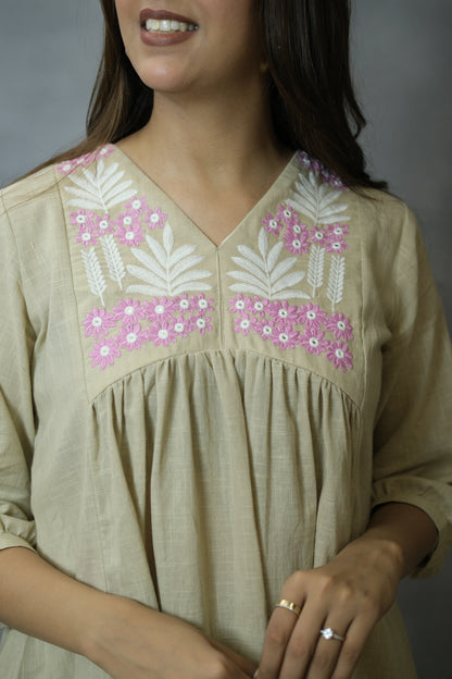 Beige Embroidered Co-ord Set | Flex Cotton | Elegant Everyday Wear