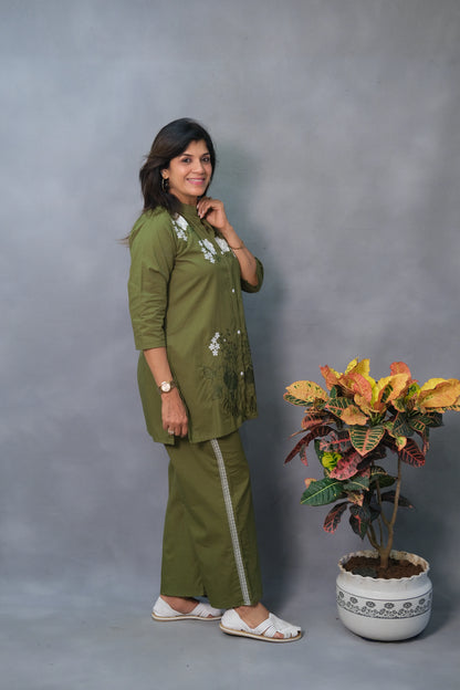 Green Embroidered Co-ord Set – Pure Cotton Comfort with Elegant Detailing