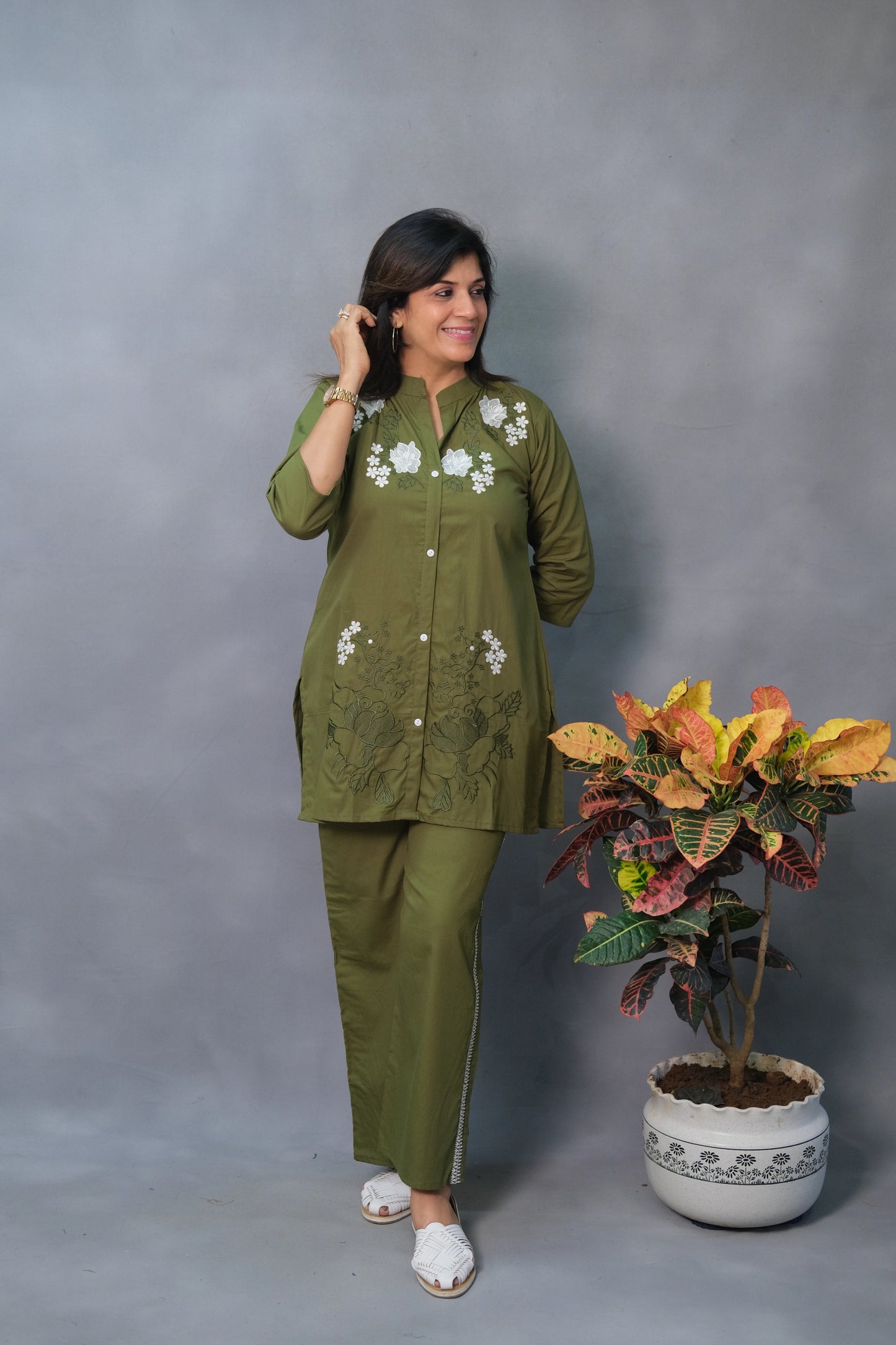 Green Embroidered Co-ord Set – Pure Cotton Comfort with Elegant Detailing