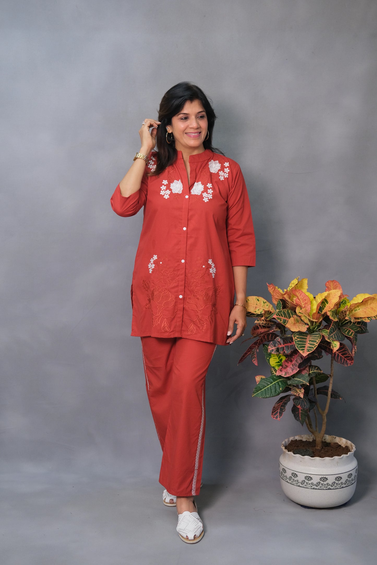 Red Embroidered Co-ord Set – Pure Cotton Traditional Chic for Modern Women