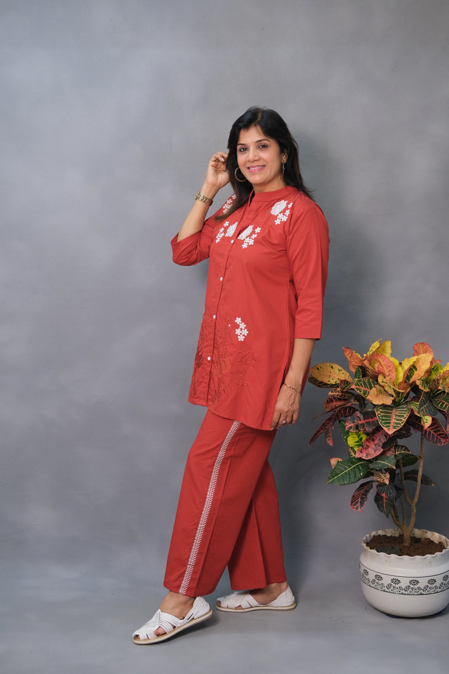 Red Embroidered Co-ord Set – Pure Cotton Traditional Chic for Modern Women