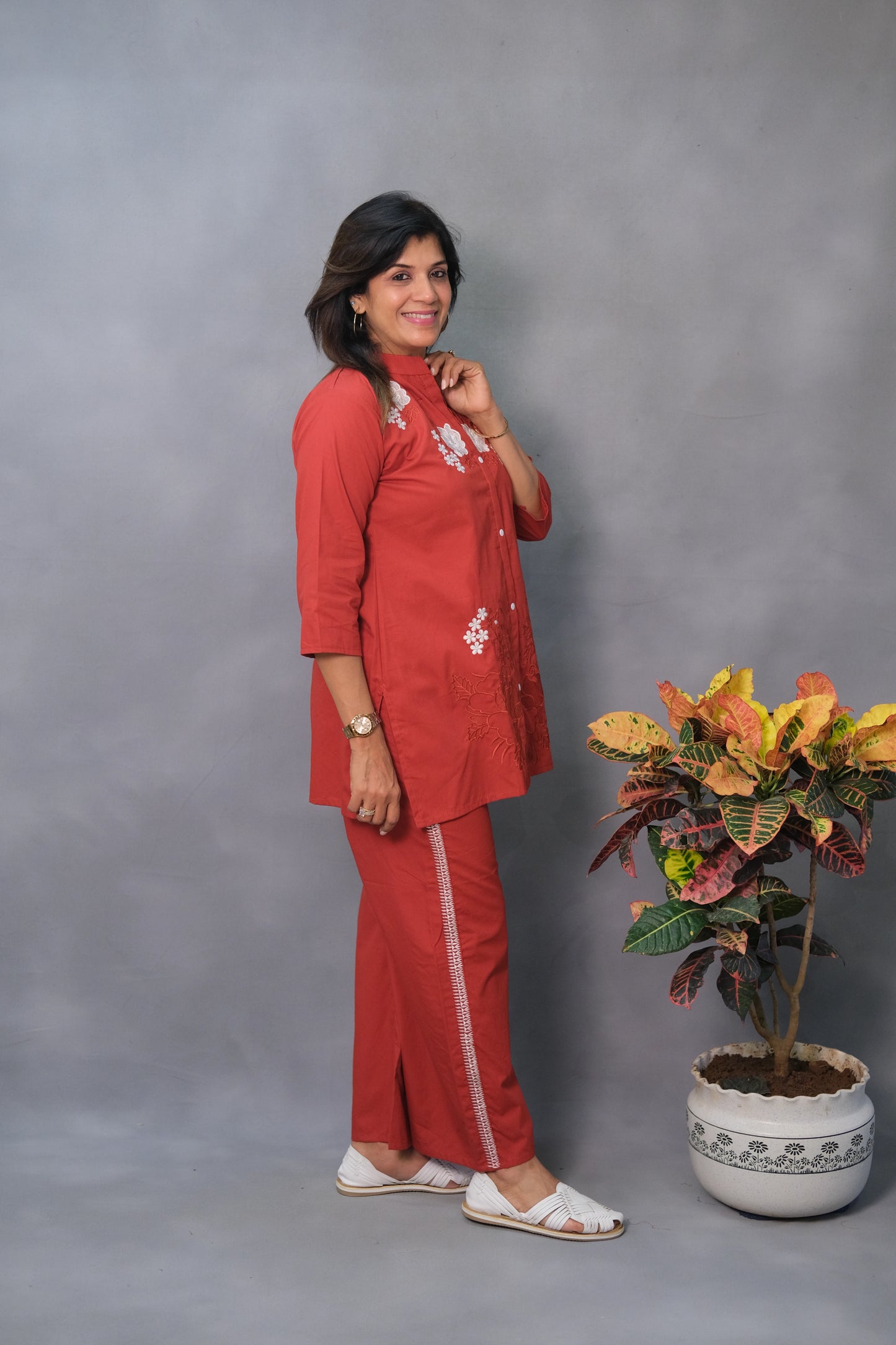 Red Embroidered Co-ord Set – Pure Cotton Traditional Chic for Modern Women