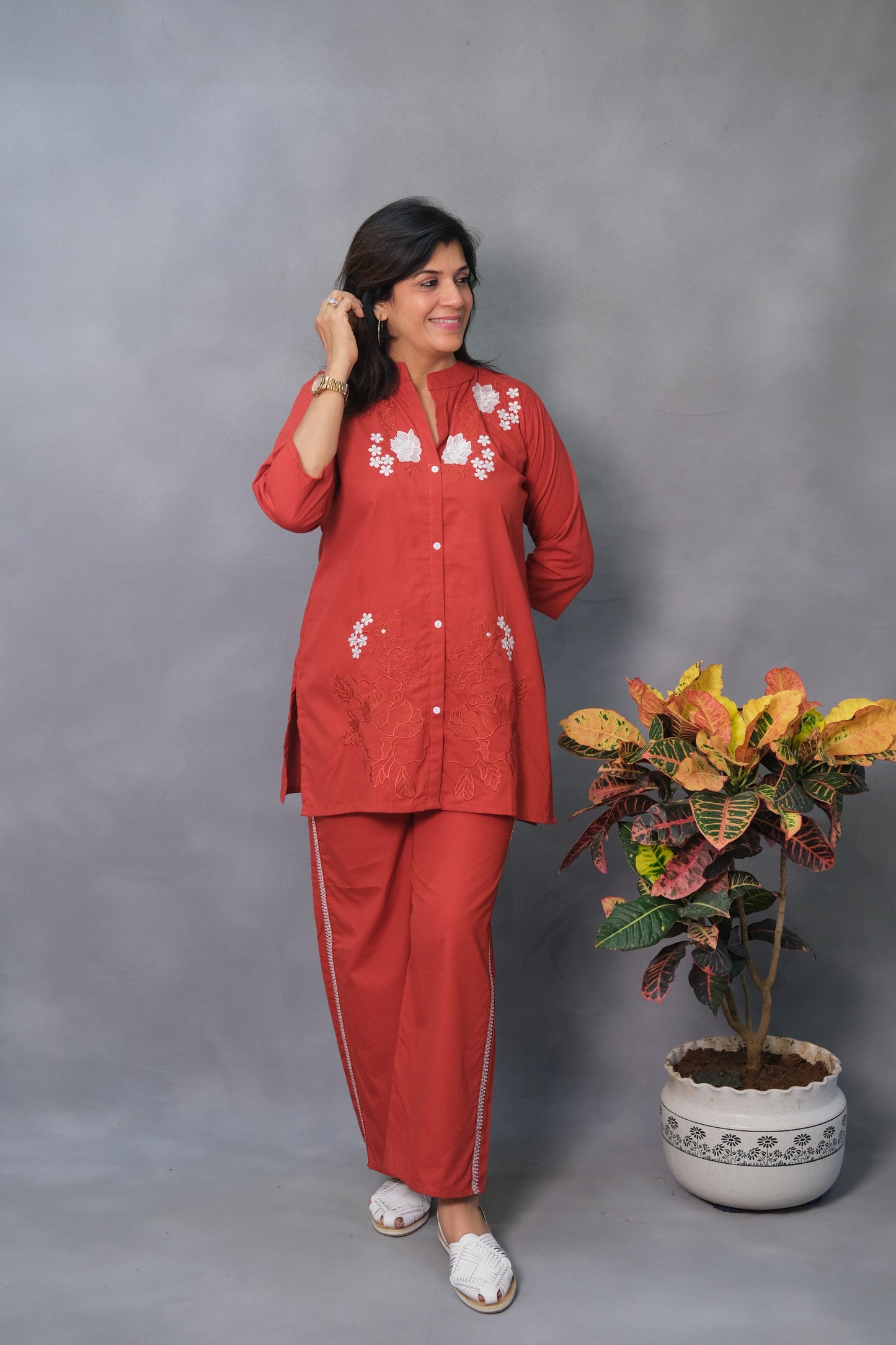 Red Embroidered Co-ord Set – Pure Cotton Traditional Chic for Modern Women