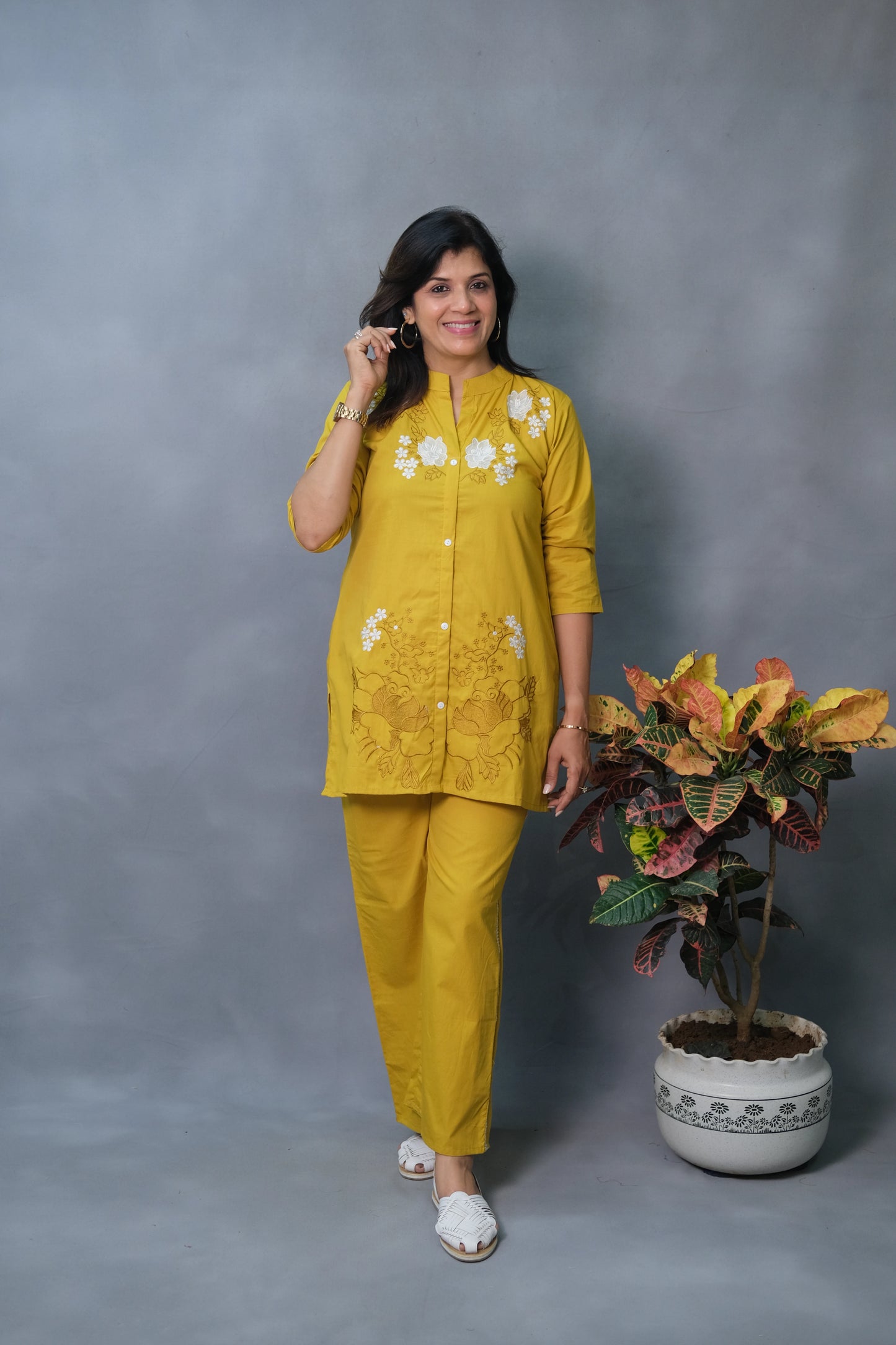 Mustard Yellow Embroidered Co-ord Set | Pure Cotton Elegance
