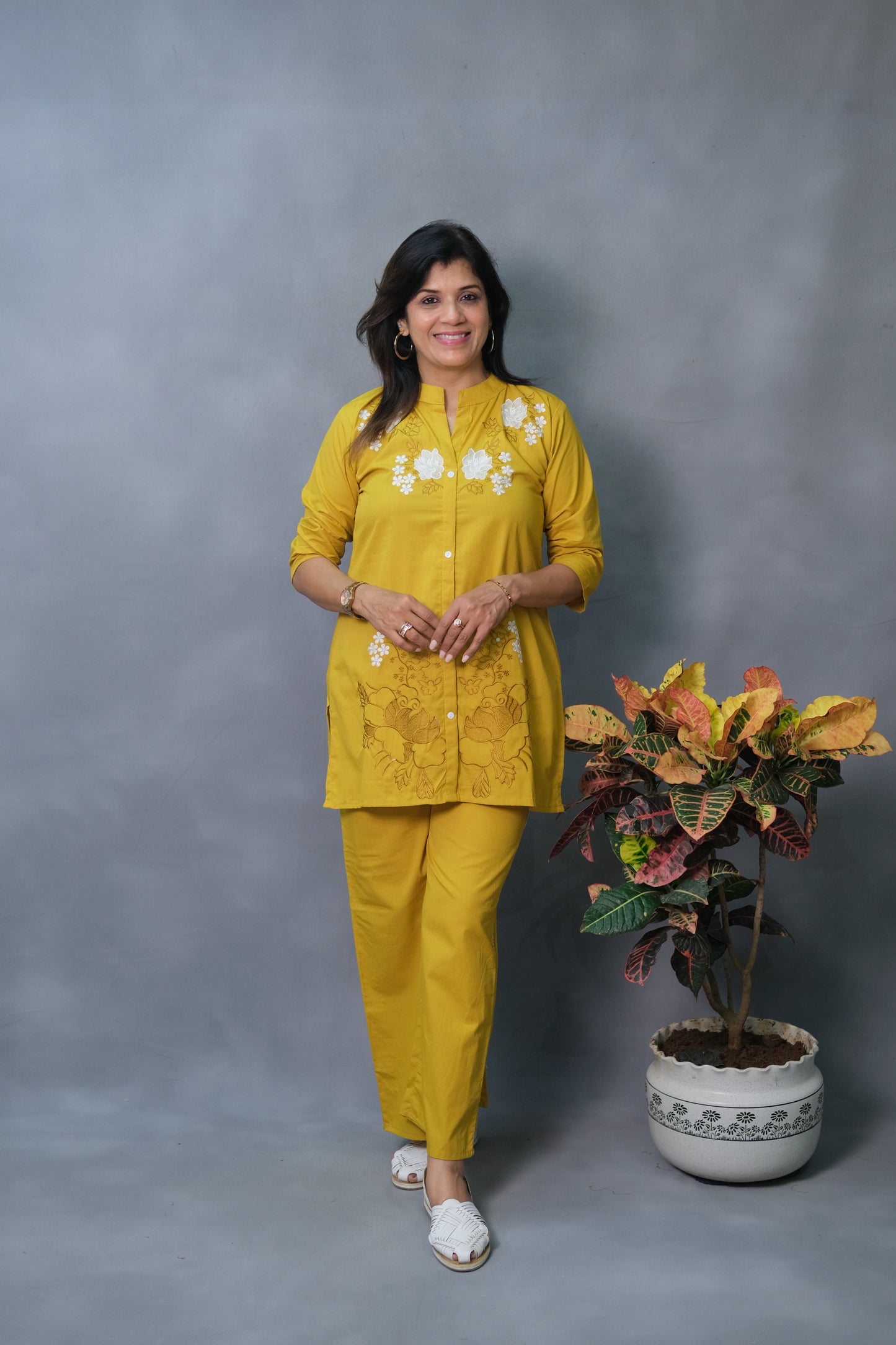 Mustard Yellow Embroidered Co-ord Set | Pure Cotton Elegance