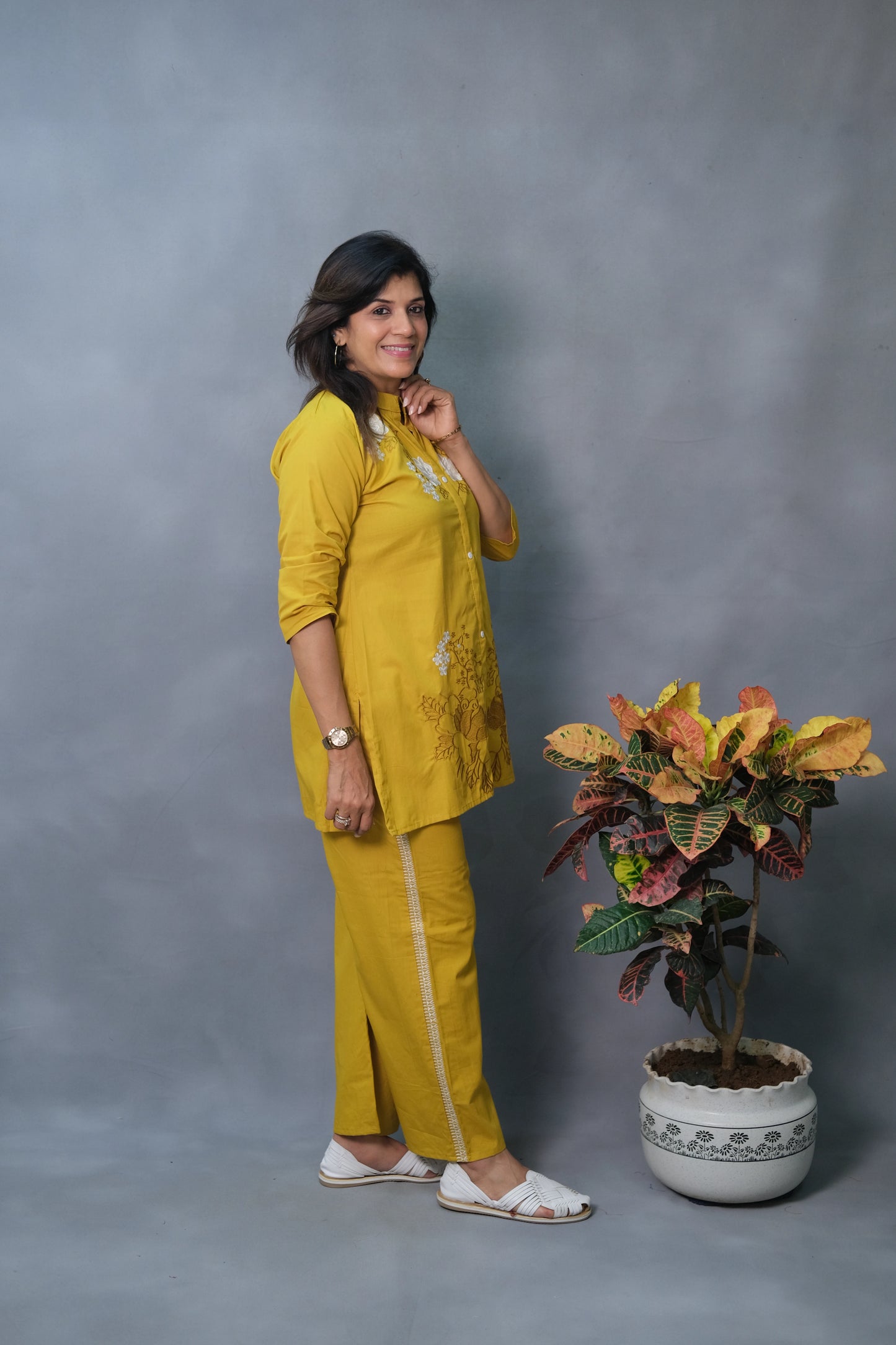 Mustard Yellow Embroidered Co-ord Set | Pure Cotton Elegance