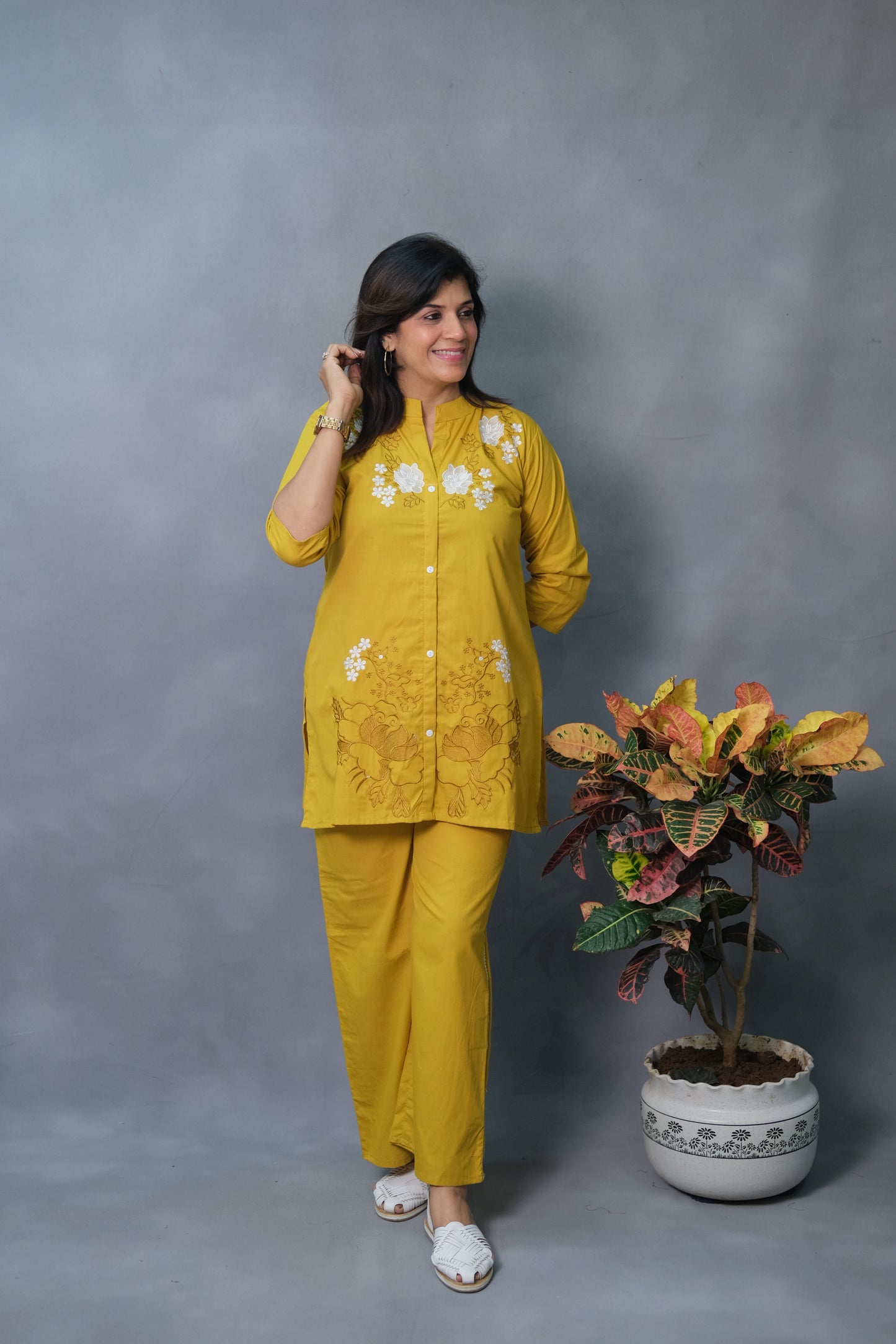 Mustard Yellow Embroidered Co-ord Set | Pure Cotton Elegance