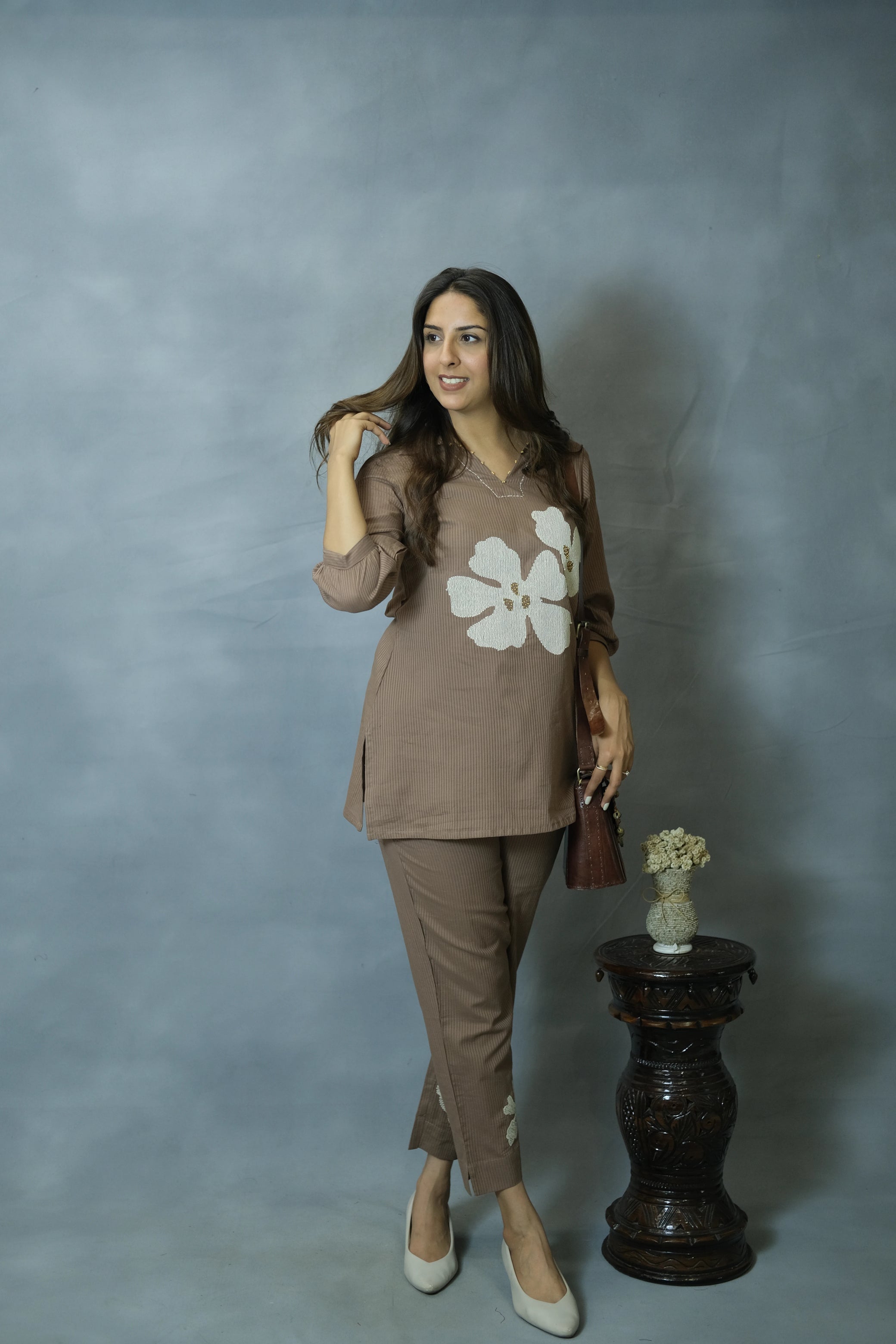 Brown Embroidered Co-ord Set | Silly Cotton