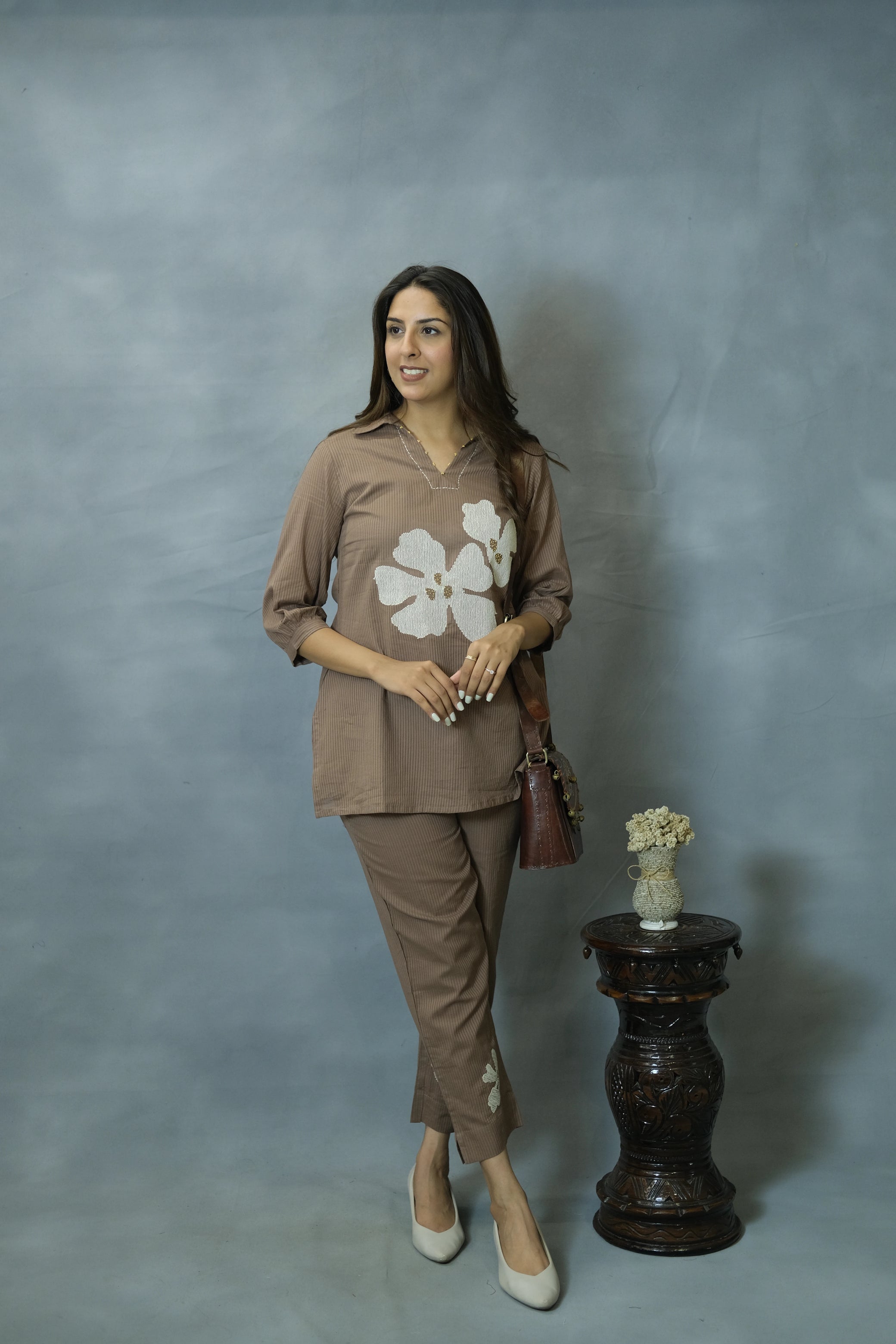 Brown Embroidered Co-ord Set | Silly Cotton