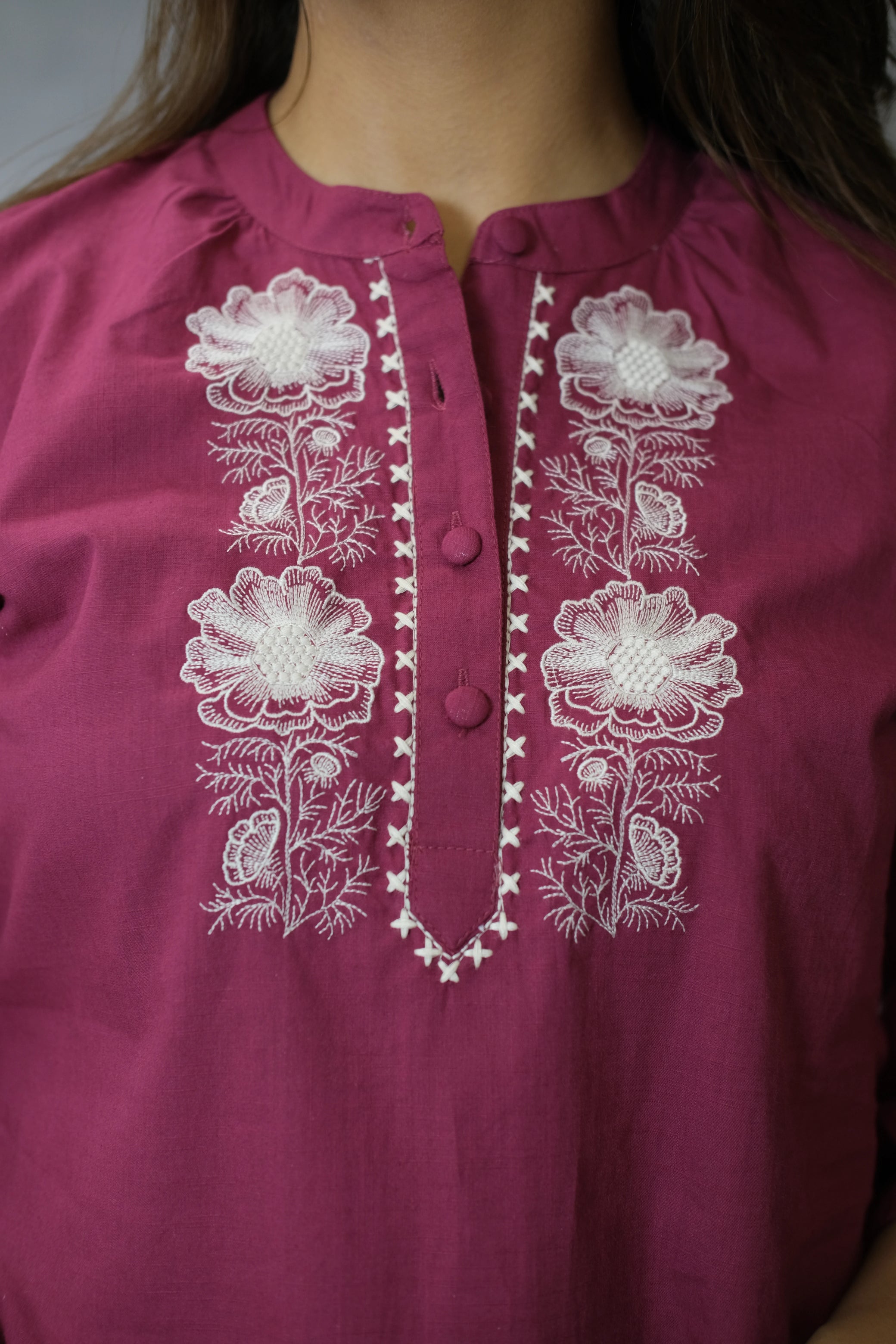 Dark Wine Embroidered Co-ord Set | Soft Cotton
