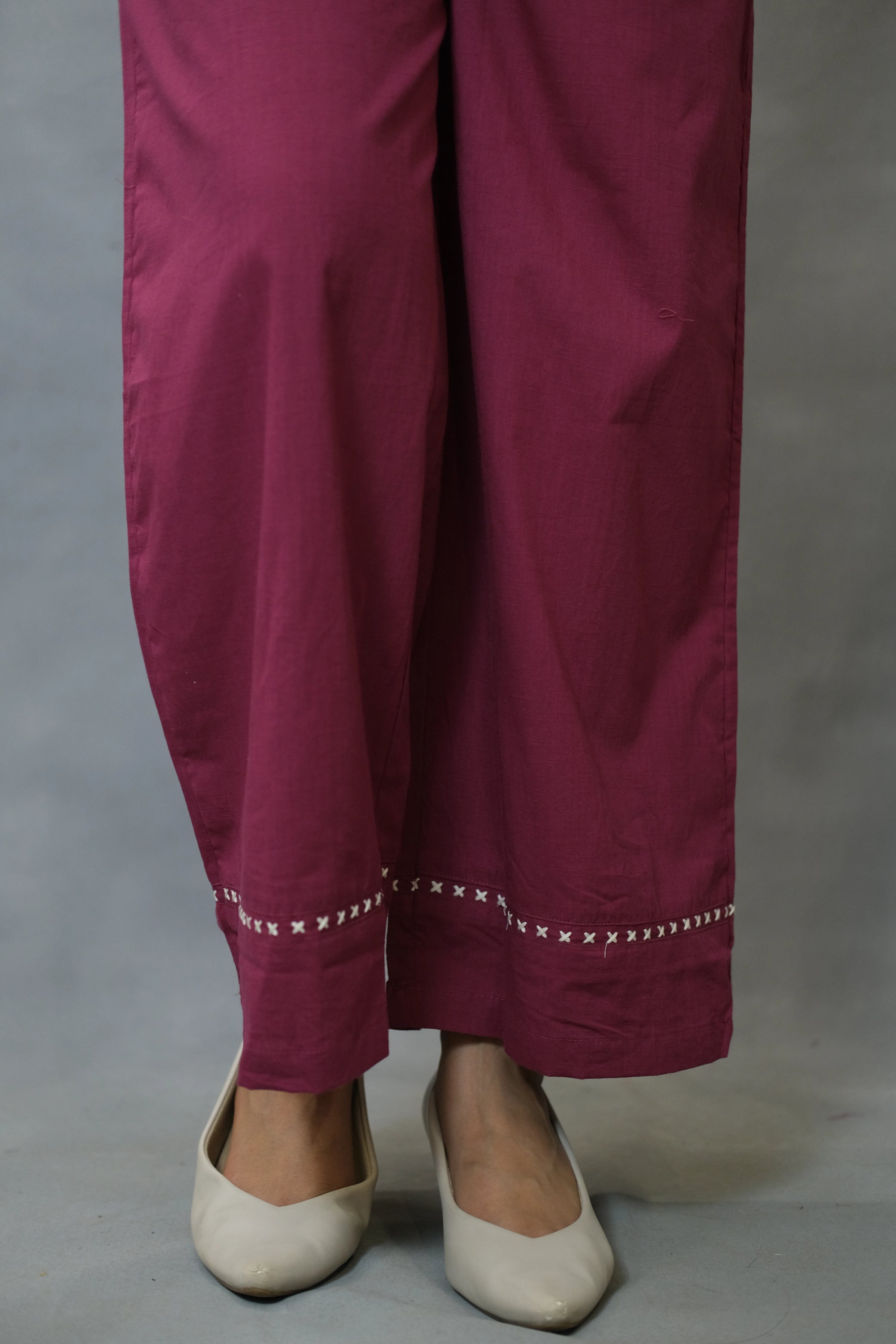 Dark Wine Embroidered Co-ord Set | Soft Cotton