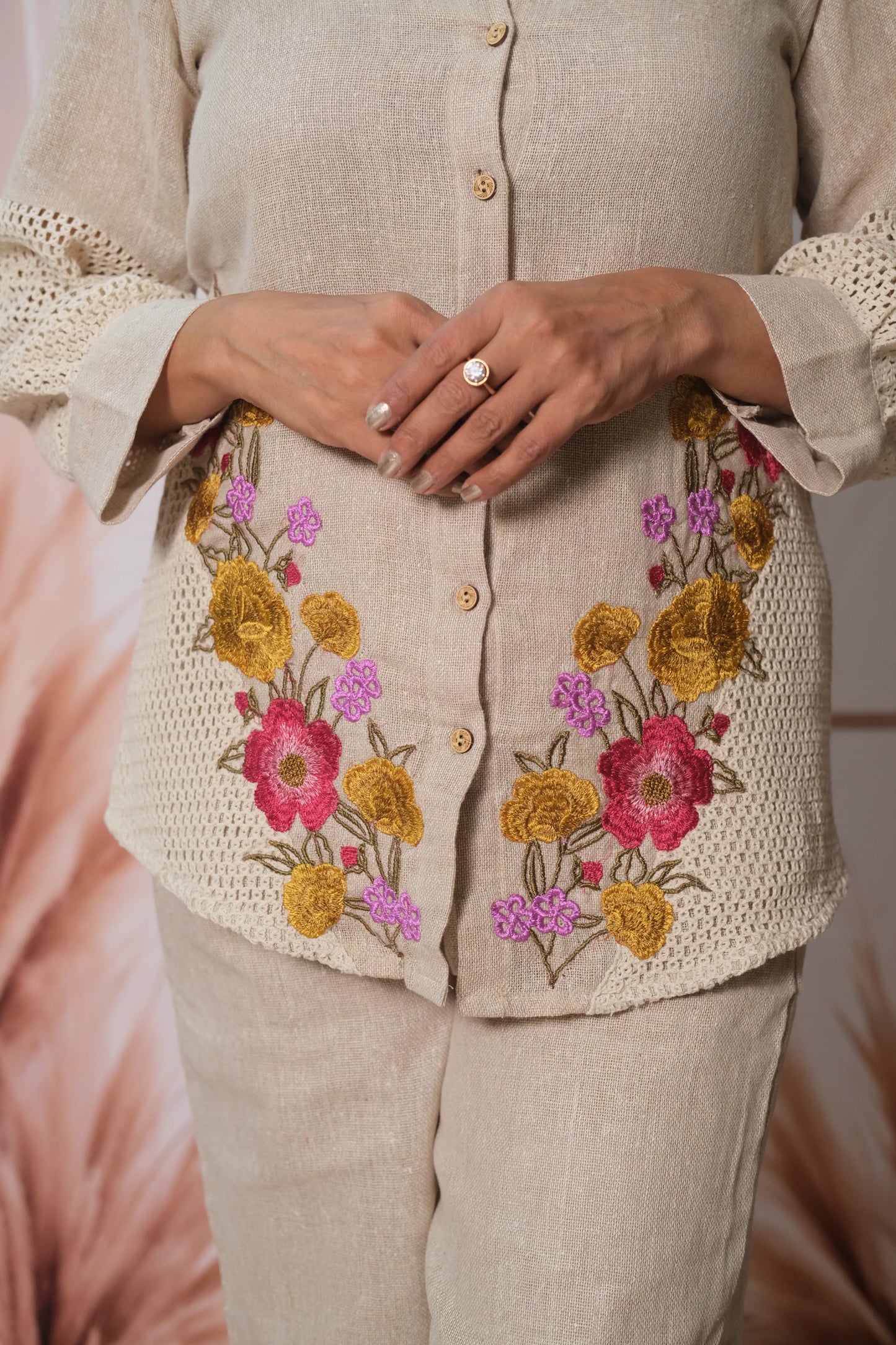Jute Patch Work Co-ord Set with Mul Cotton Lining