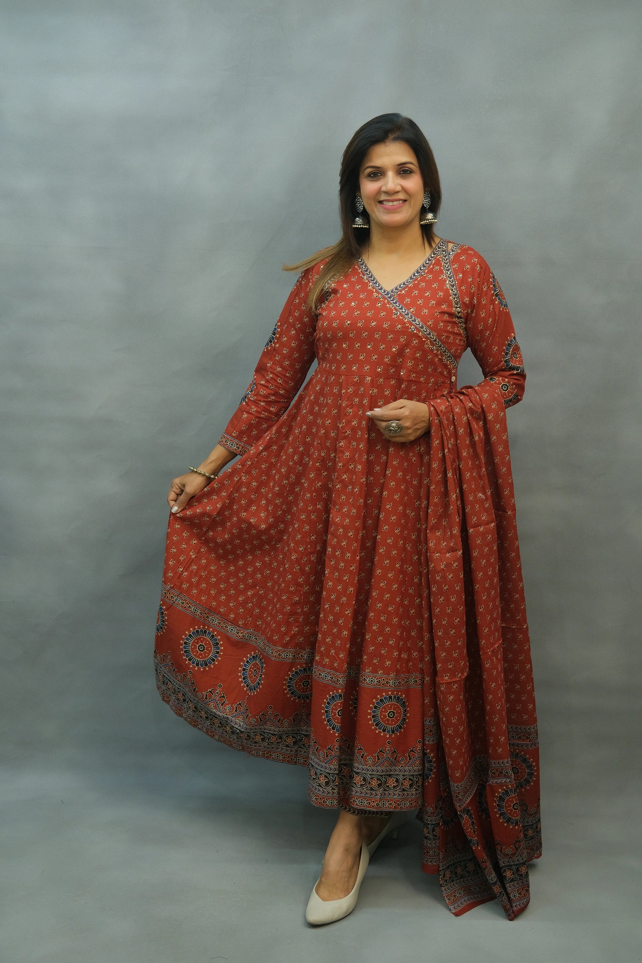 Ajrakh Printed Anarkali Set – Premium Soft Cotton Ethnic Wear