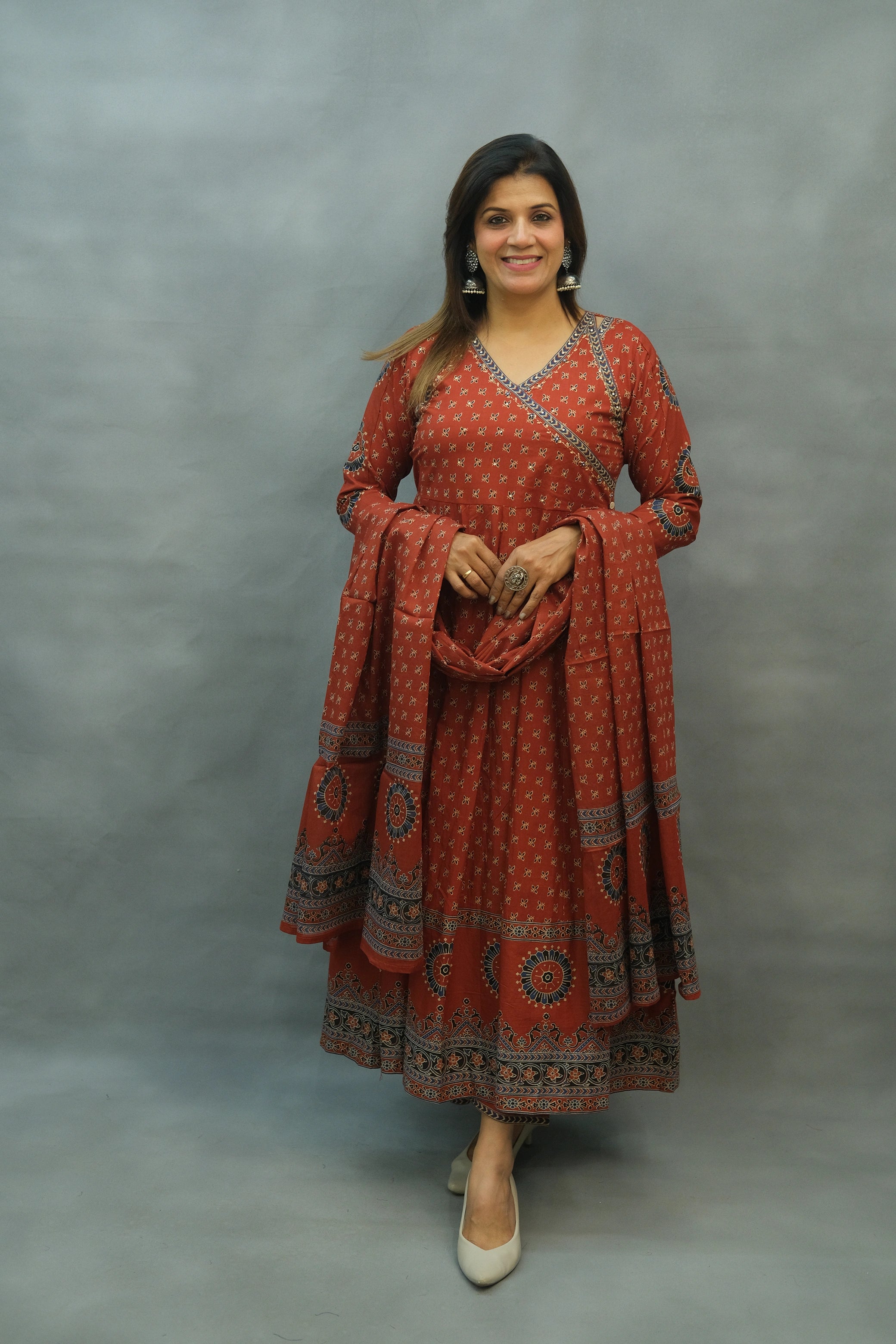 Ajrakh Printed Anarkali Set – Premium Soft Cotton Ethnic Wear