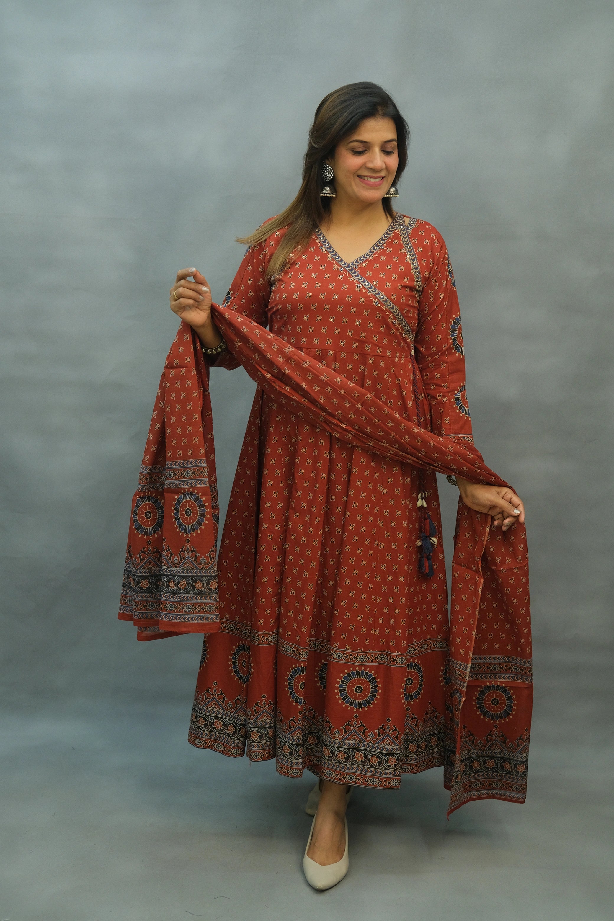 Ajrakh Printed Anarkali Set – Premium Soft Cotton Ethnic Wear