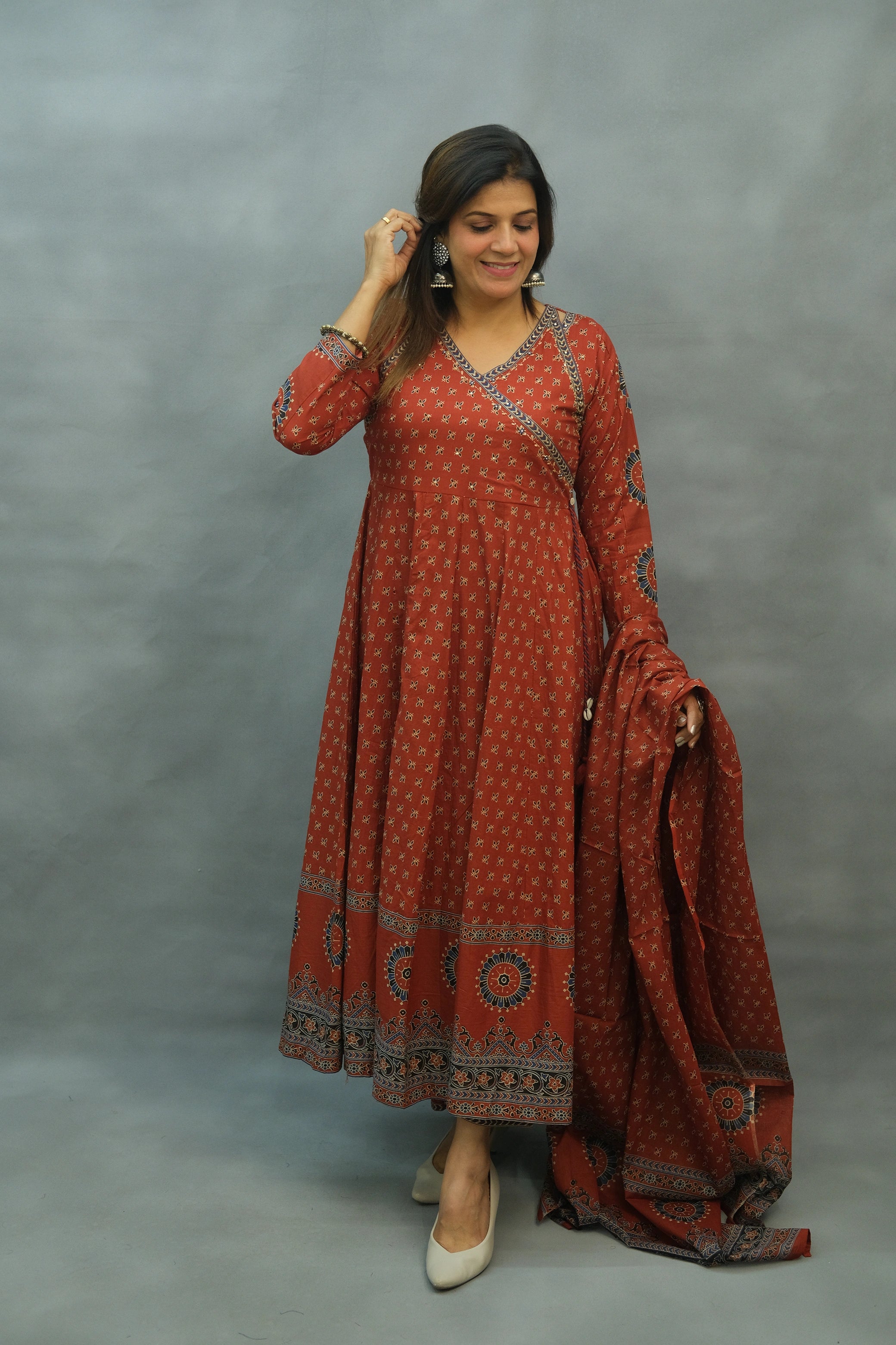 Ajrakh Printed Anarkali Set – Premium Soft Cotton Ethnic Wear