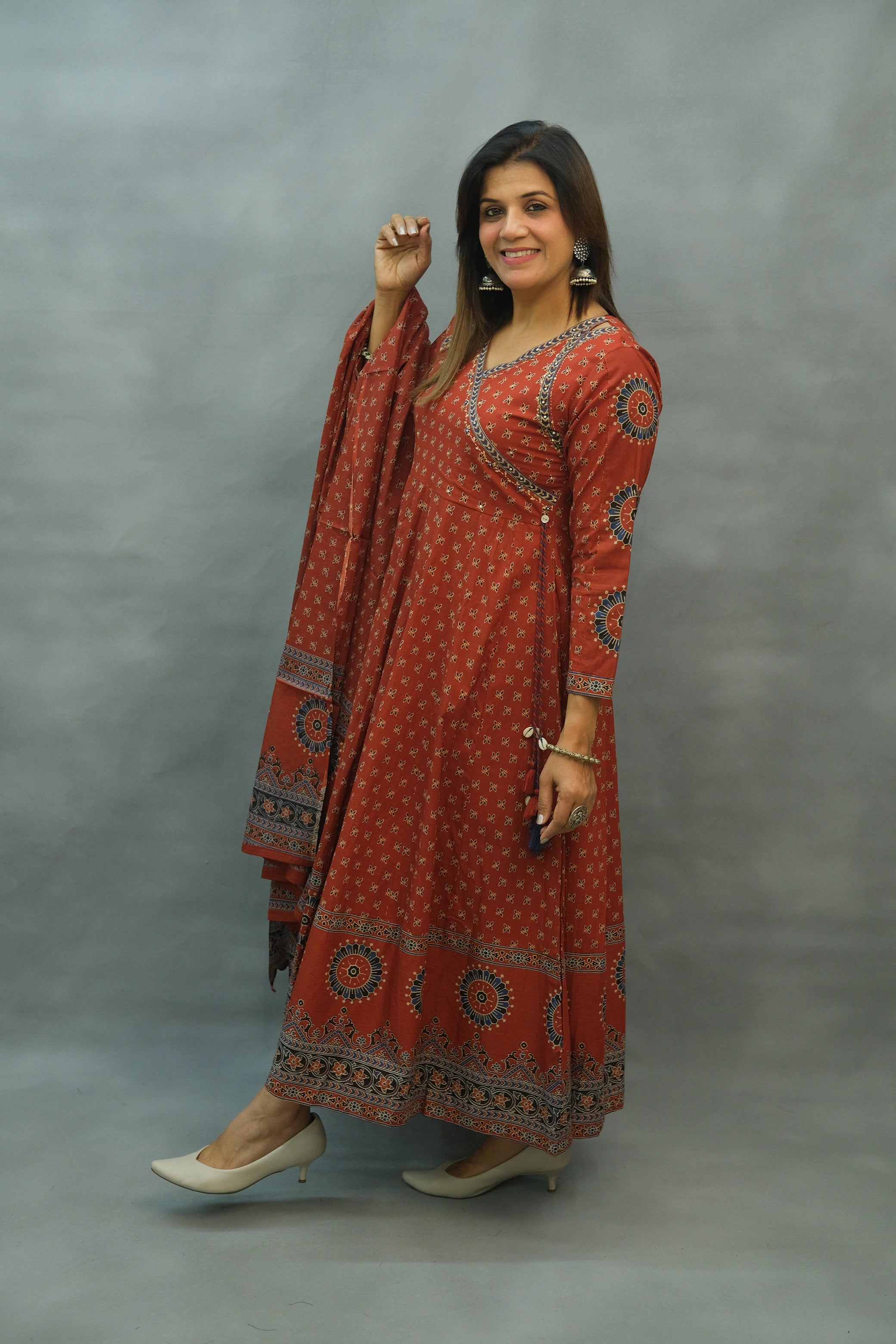 Ajrakh Printed Anarkali Set – Premium Soft Cotton Ethnic Wear