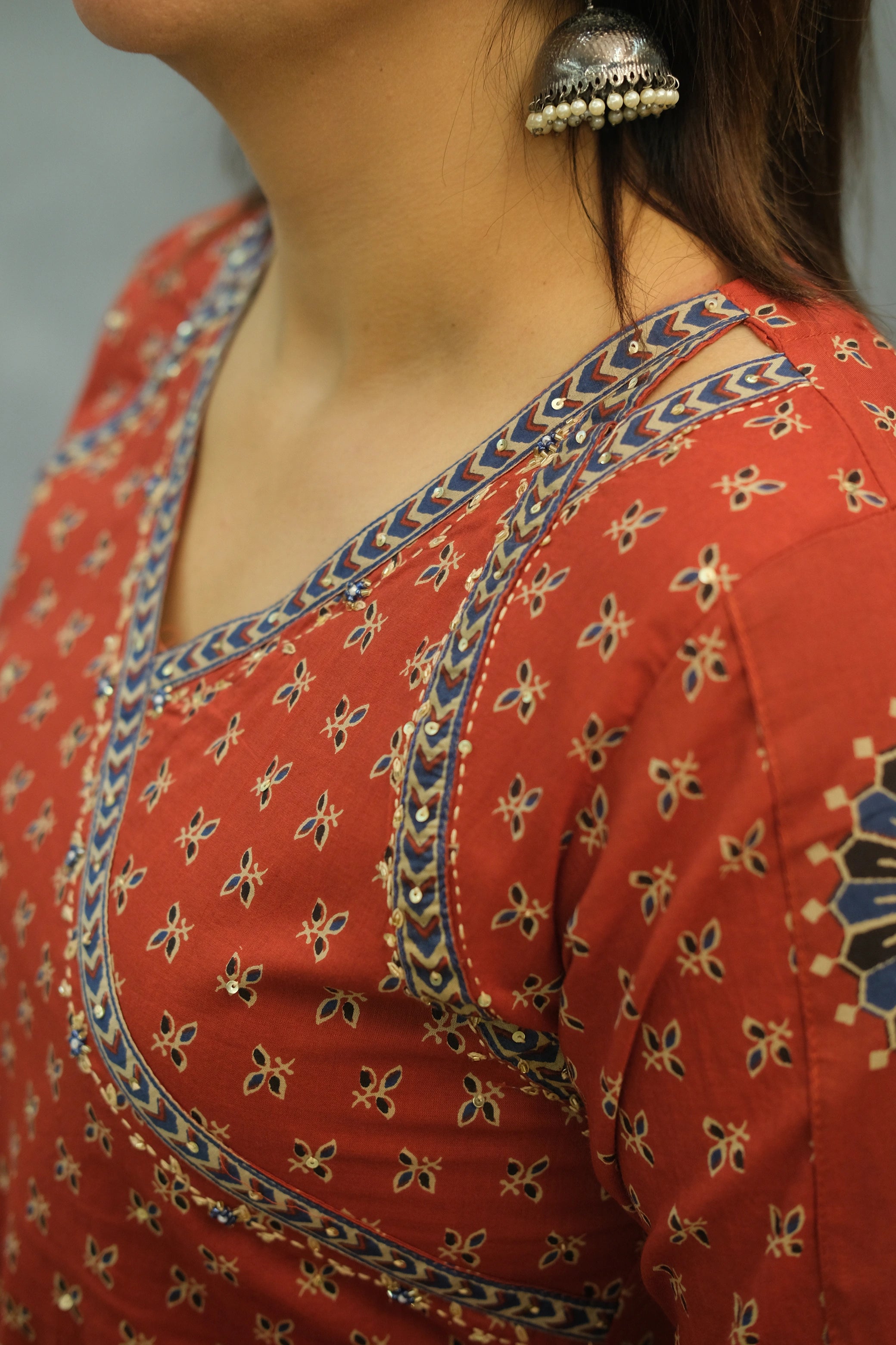 Ajrakh Printed Anarkali Set – Premium Soft Cotton Ethnic Wear