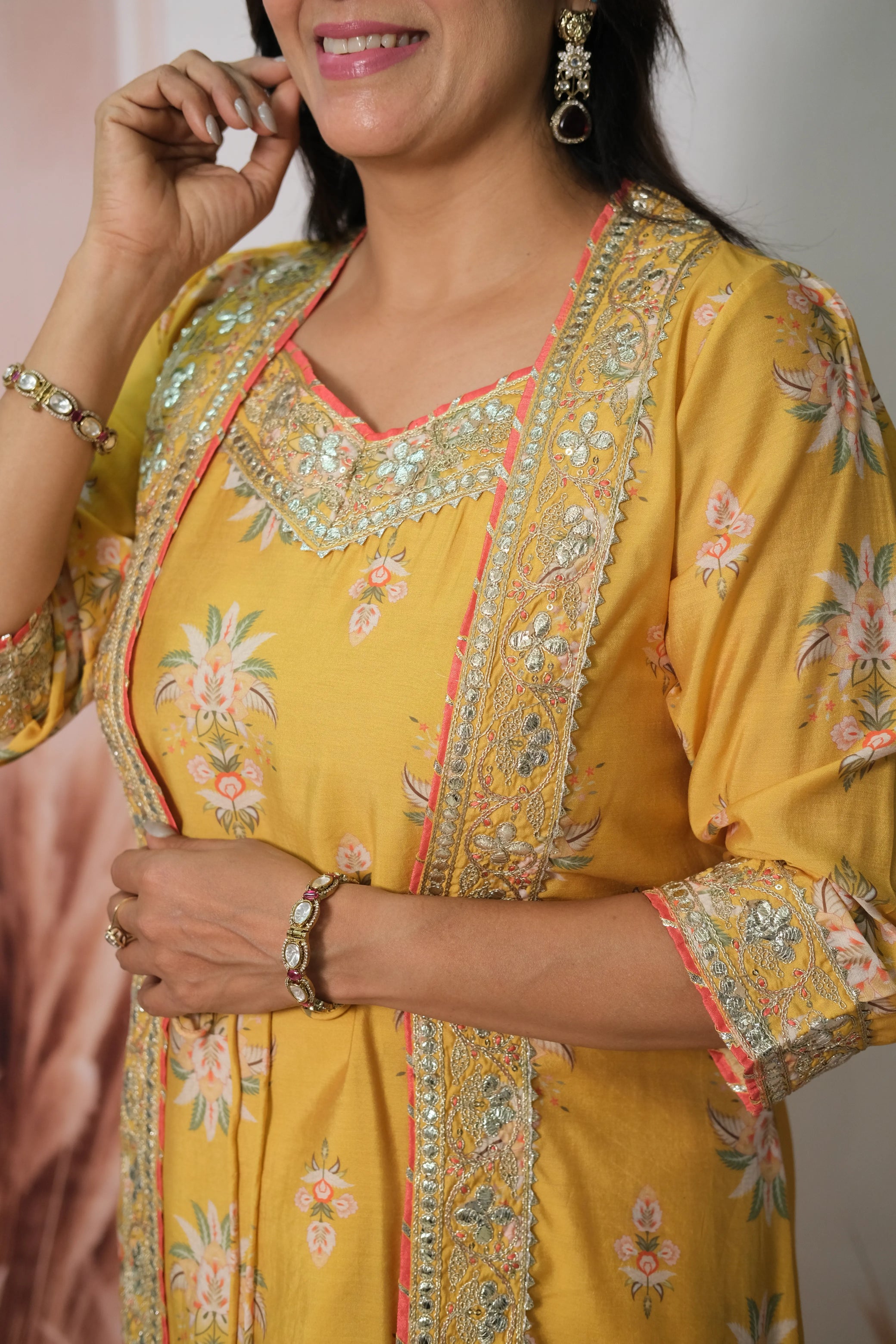 Mustard Mul Chanderi Spaghetti Top Plazo with Shrug