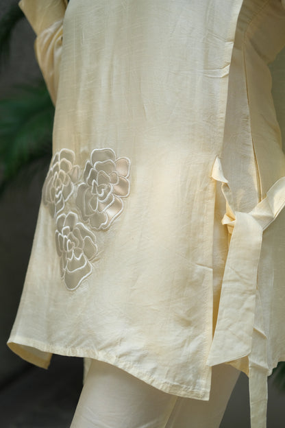 Cream Mul Chanderi Co-ord Set with Appliqué & Embroidery Work