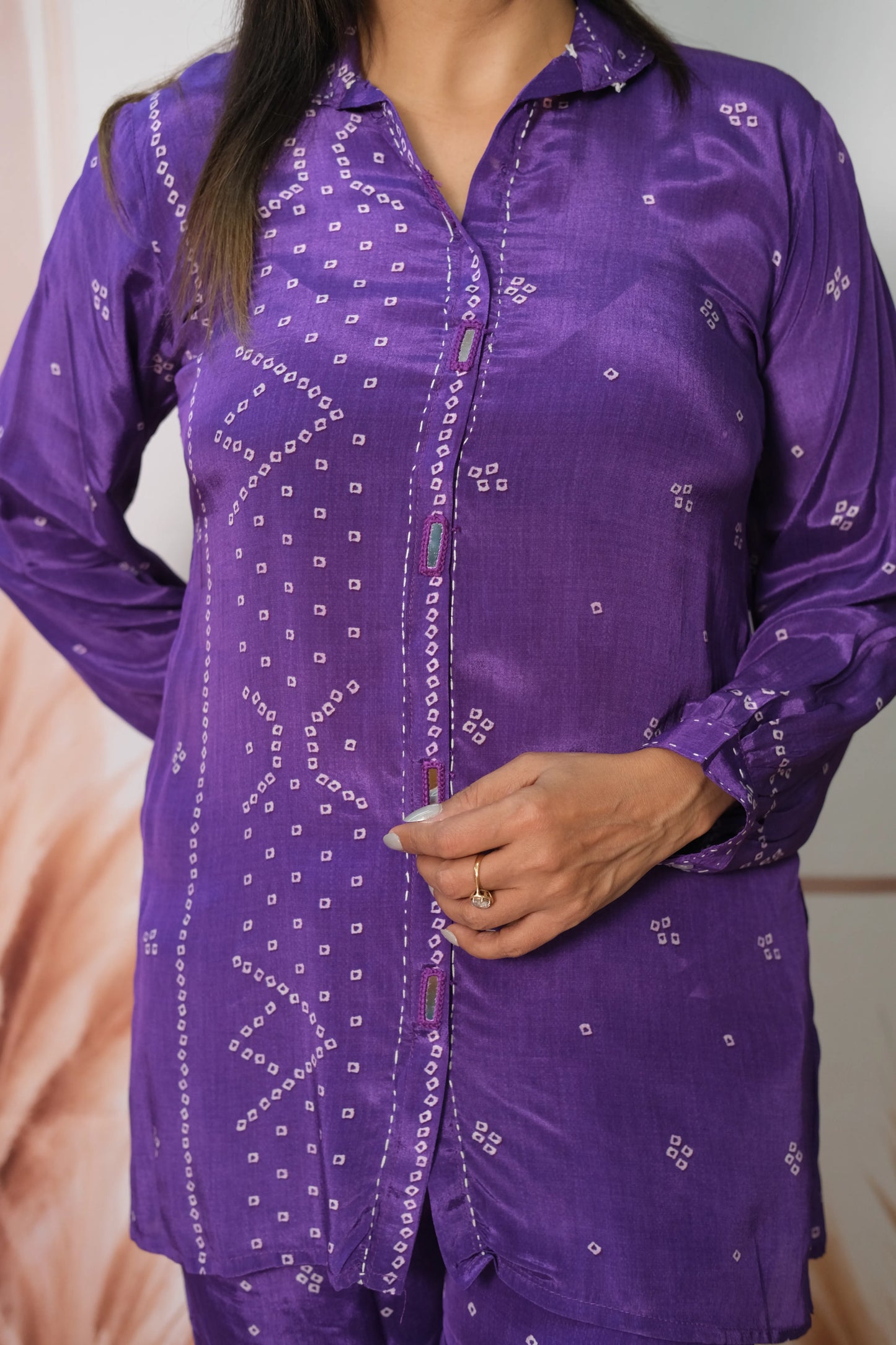 Royal Purple Pure Crepe Co-ord Set with Bandhej Print