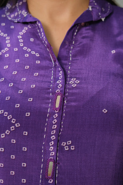 Royal Purple Pure Crepe Co-ord Set with Bandhej Print