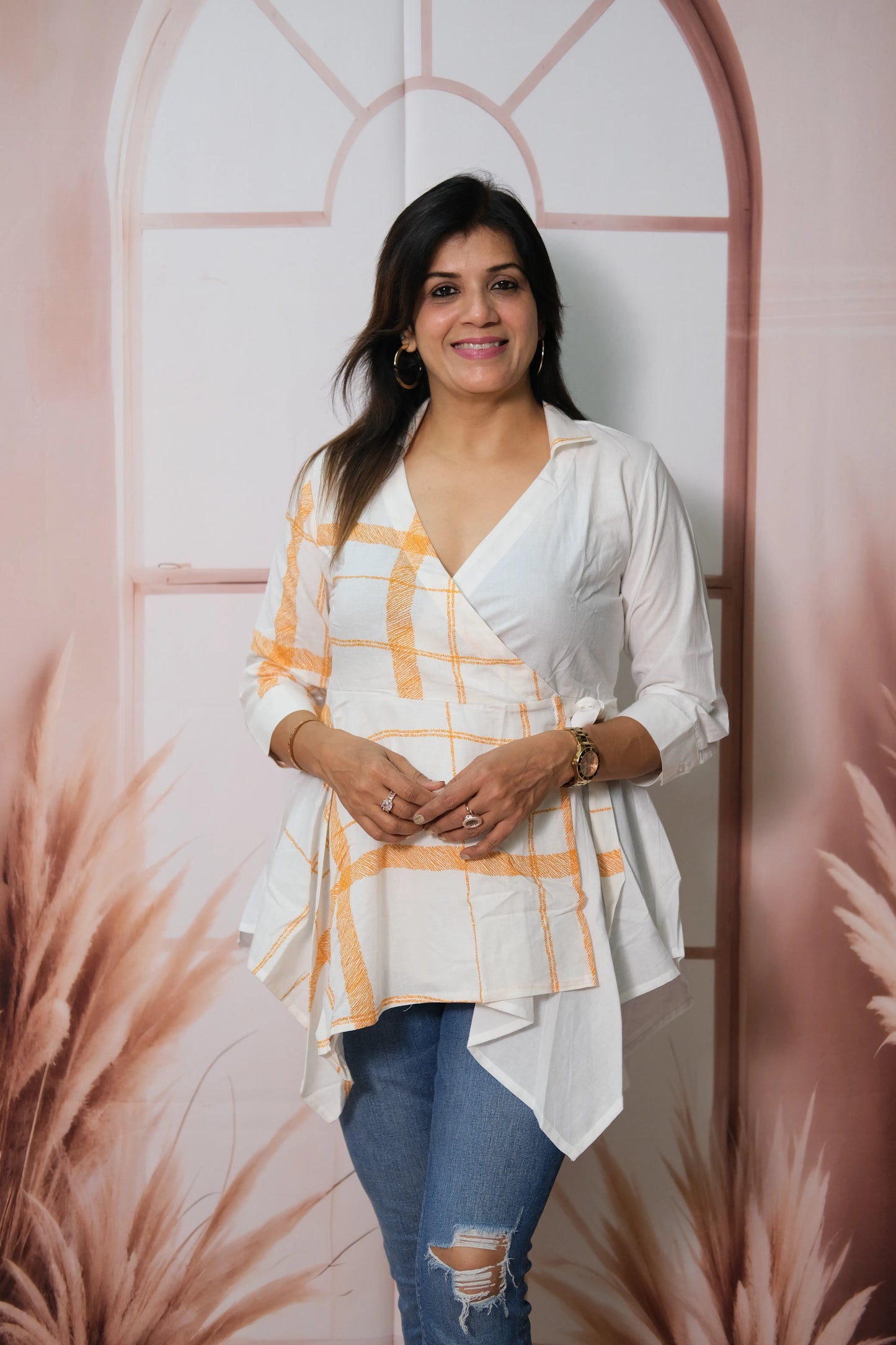 White Pure Cotton Angrakha Style Wrap Top