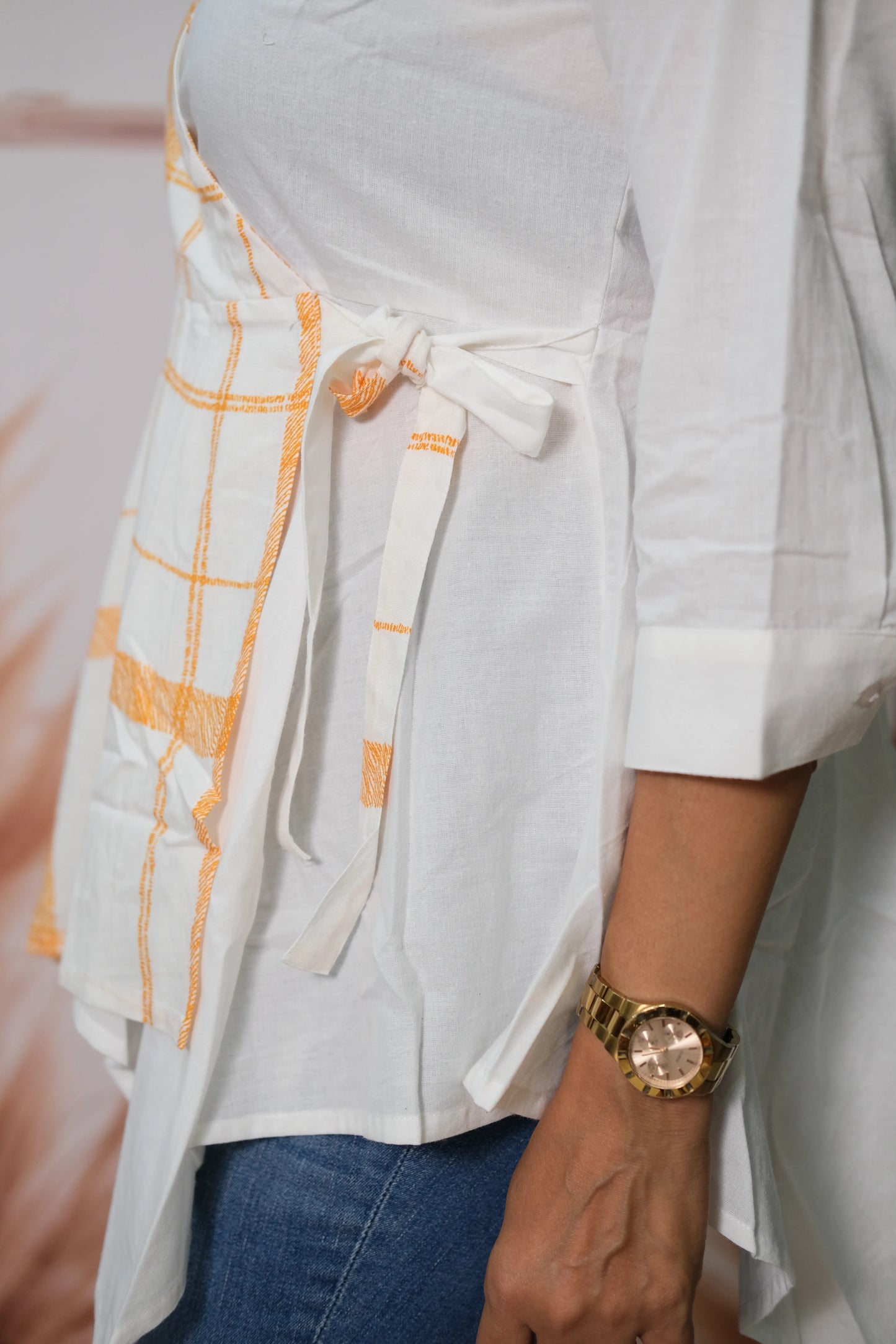 White Pure Cotton Angrakha Style Wrap Top