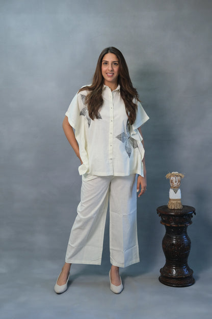 Cream Co-ord Set with White Embroidery | Soft Cotton