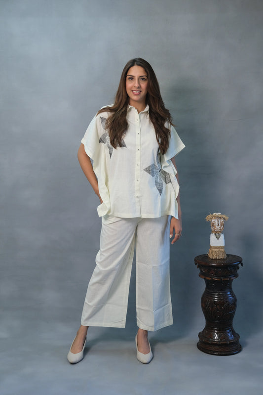 Cream Co-ord Set with White Embroidery | Soft Cotton