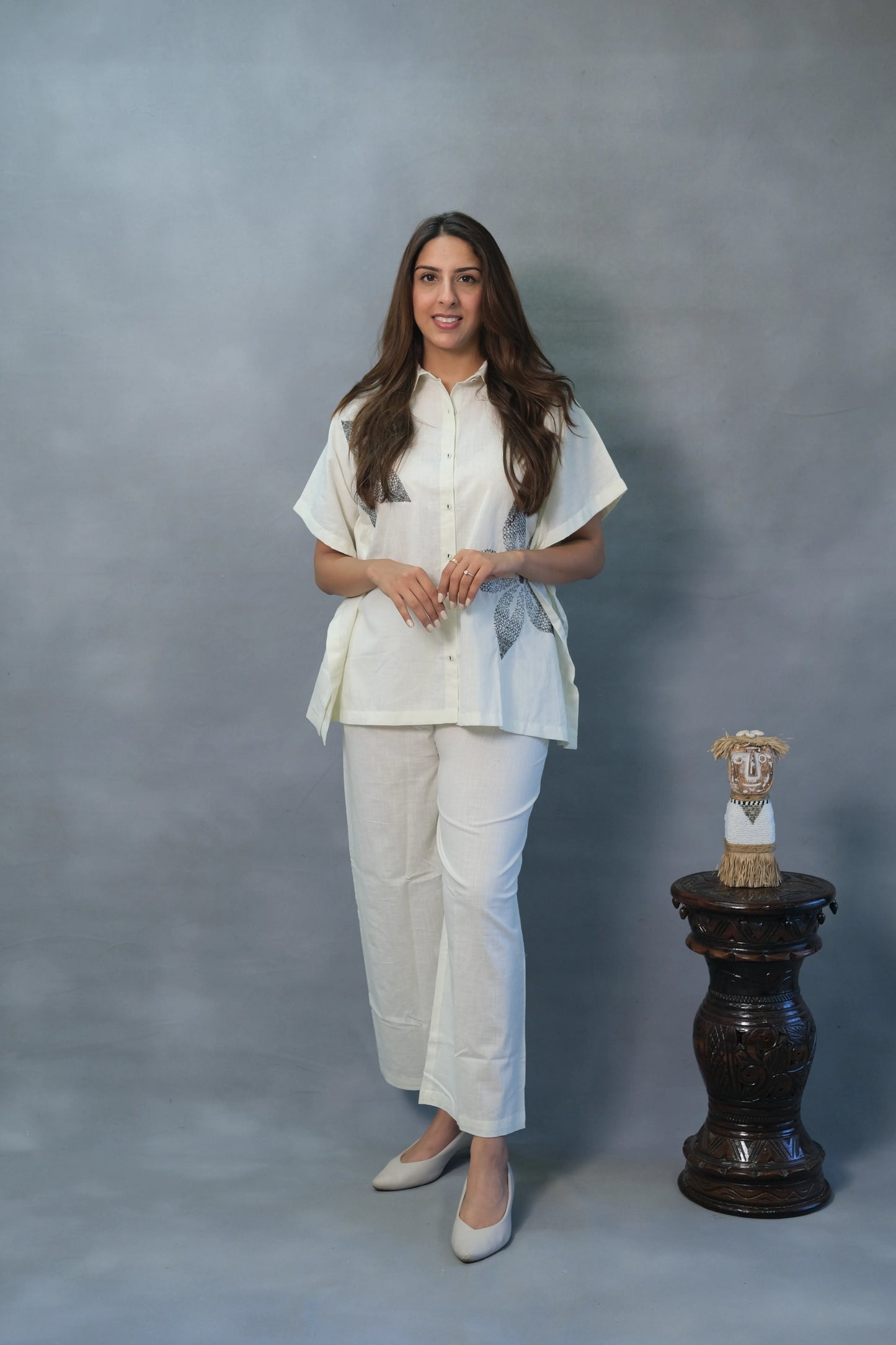 Cream Co-ord Set with White Embroidery | Soft Cotton