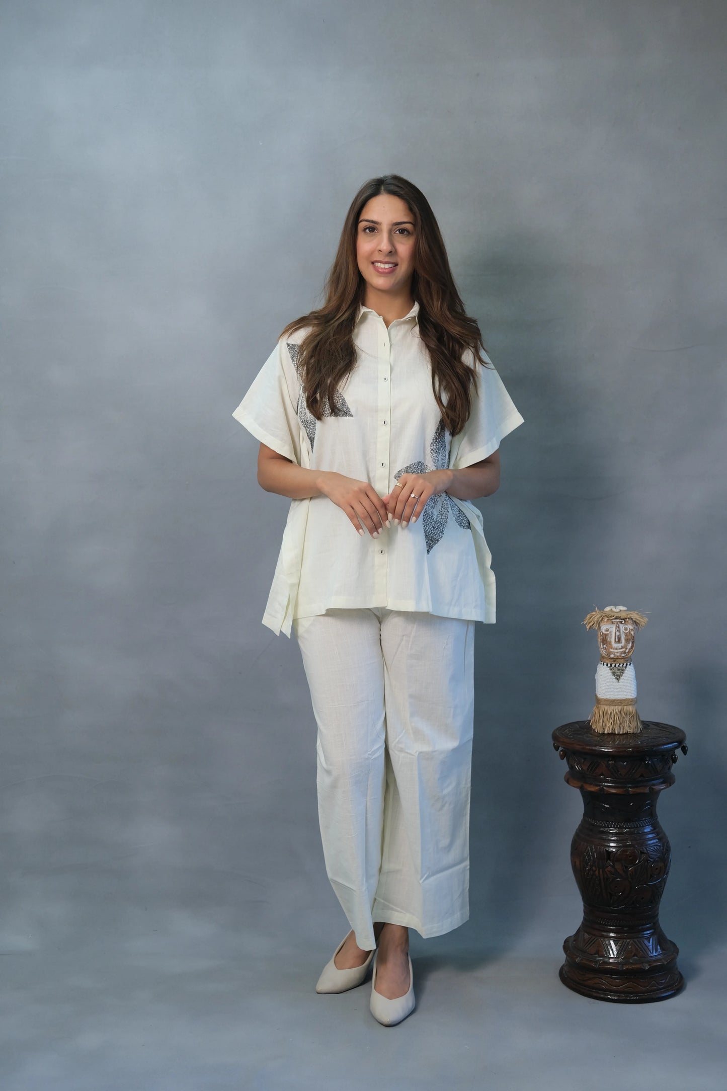 Cream Co-ord Set with White Embroidery | Soft Cotton