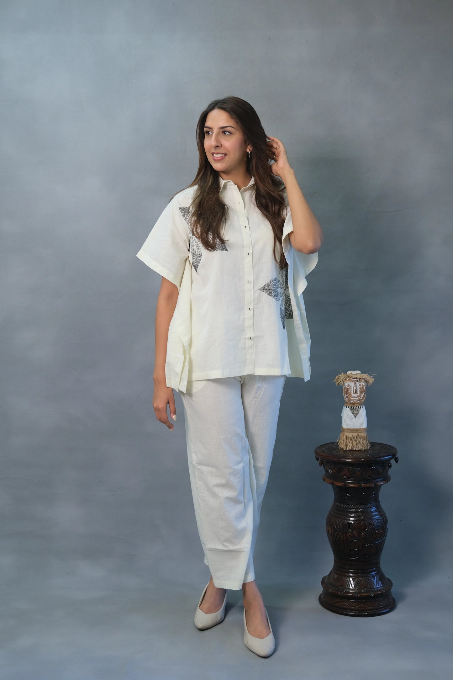 Cream Co-ord Set with White Embroidery | Soft Cotton