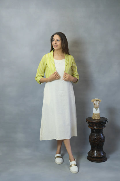 White One Piece with Lemon Green Shrug | Flex Cotton