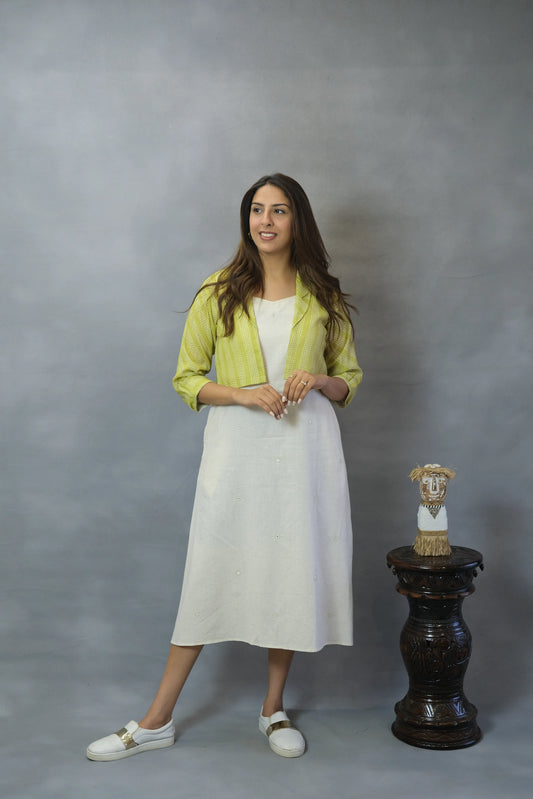 White One Piece with Lemon Green Shrug | Flex Cotton
