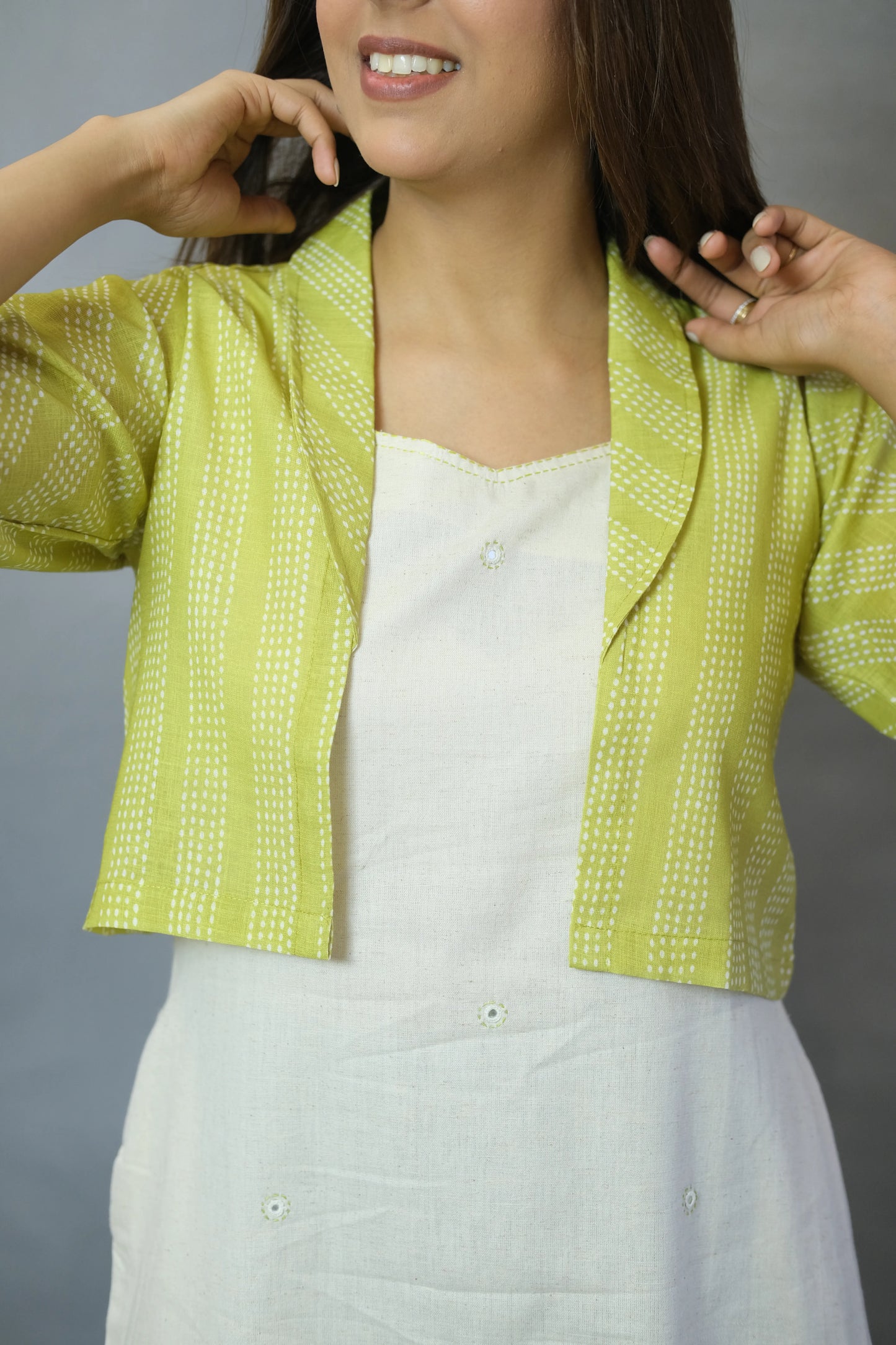White One Piece with Lemon Green Shrug | Flex Cotton
