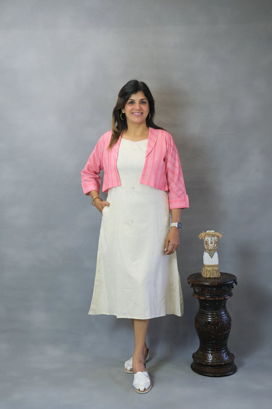 White One Piece with Pink Shrug | Flex Cotton Set