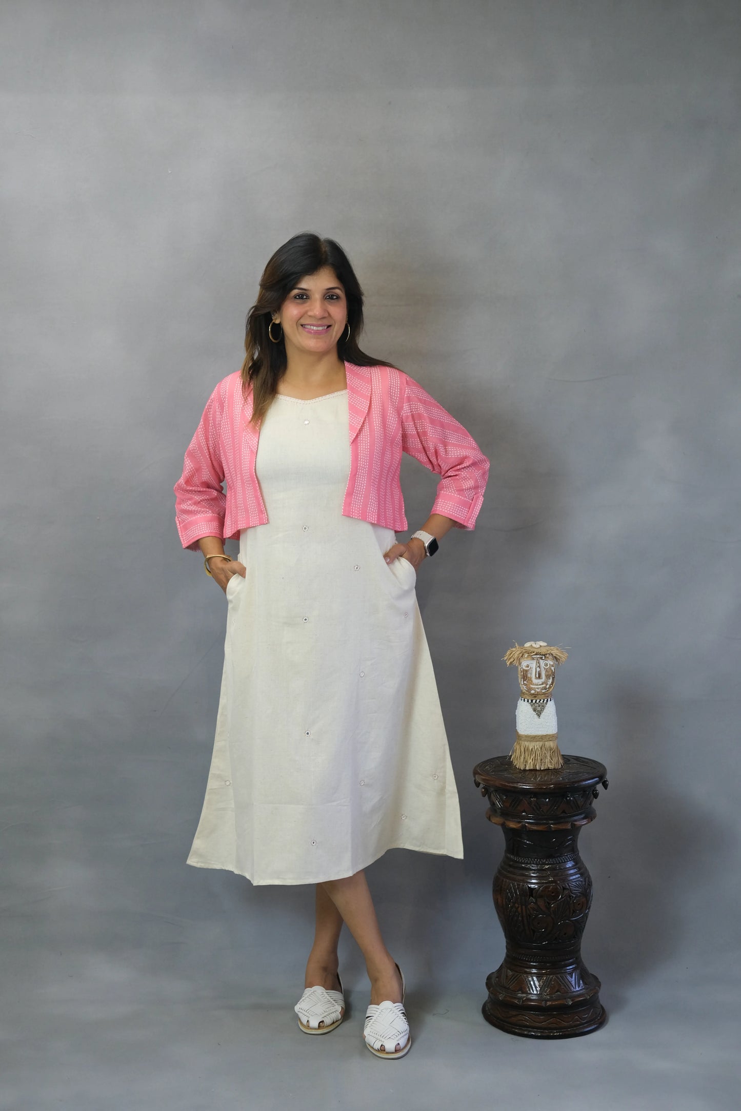 White One Piece with Pink Shrug | Flex Cotton Set