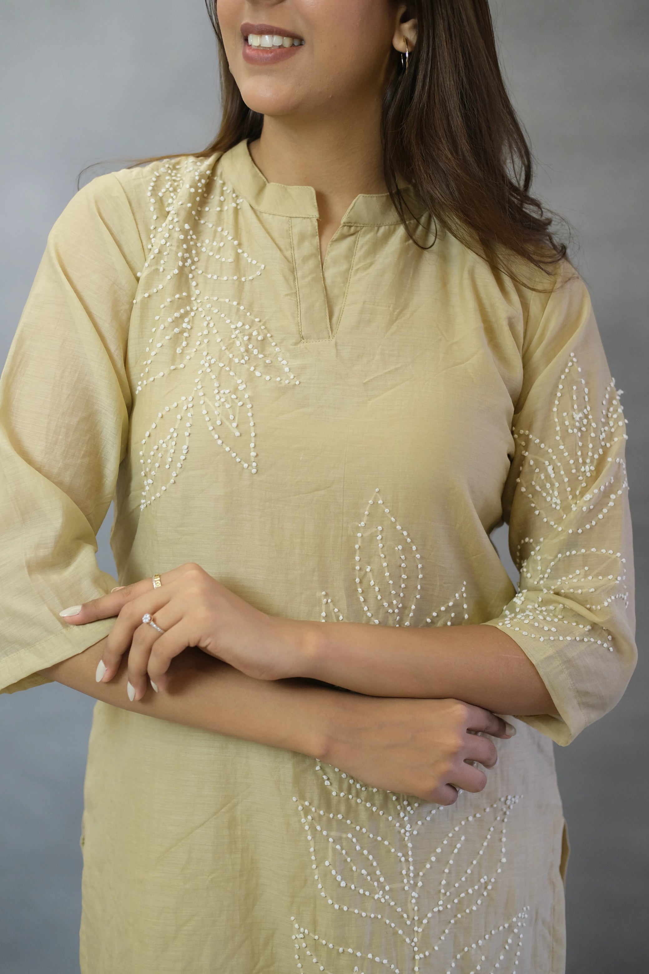 Beige Thread Work Co-ord Set | Mul Chanderi Fabric