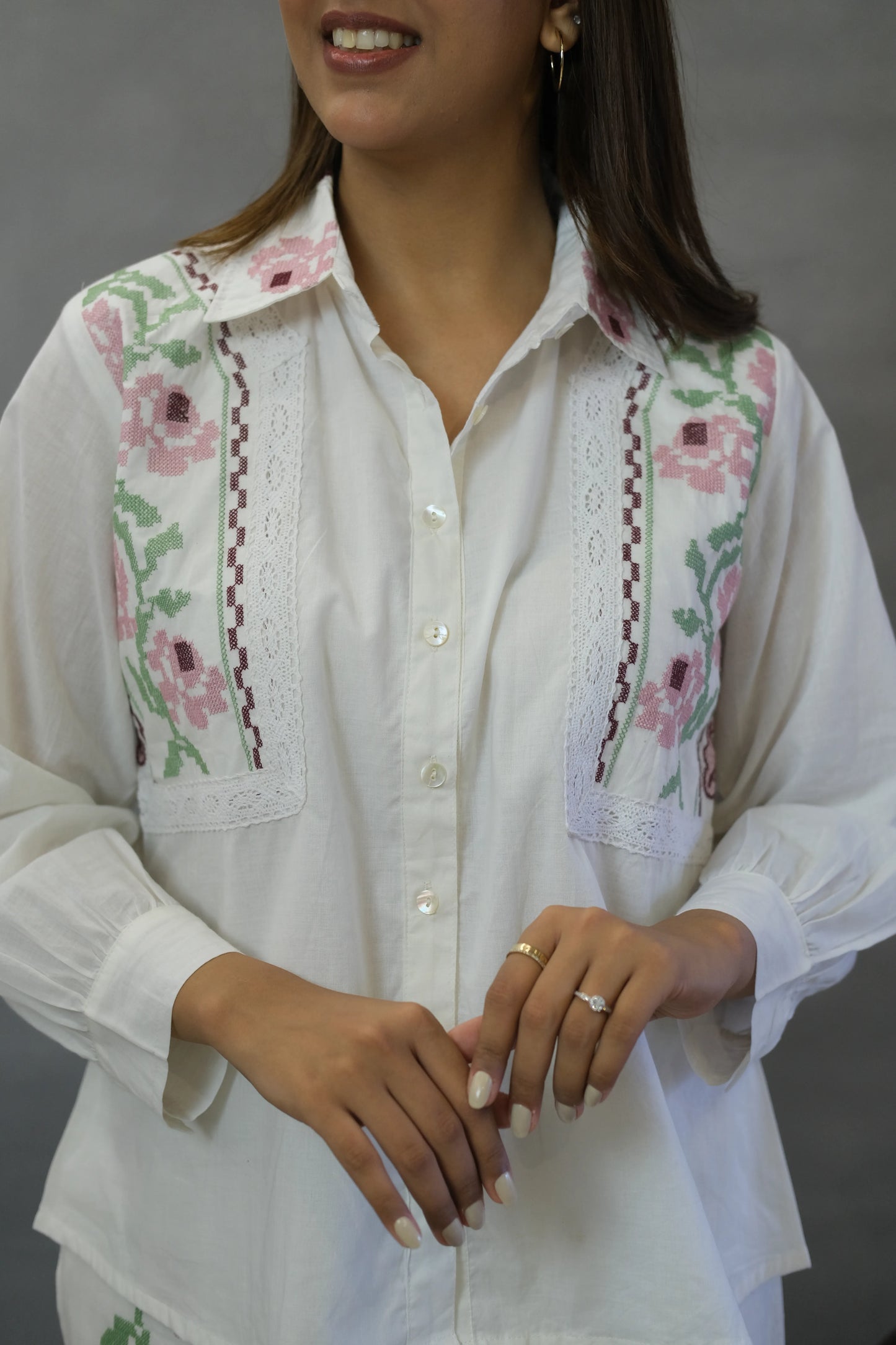 White Floral Embroidered Co-ord Set | Soft Cotton