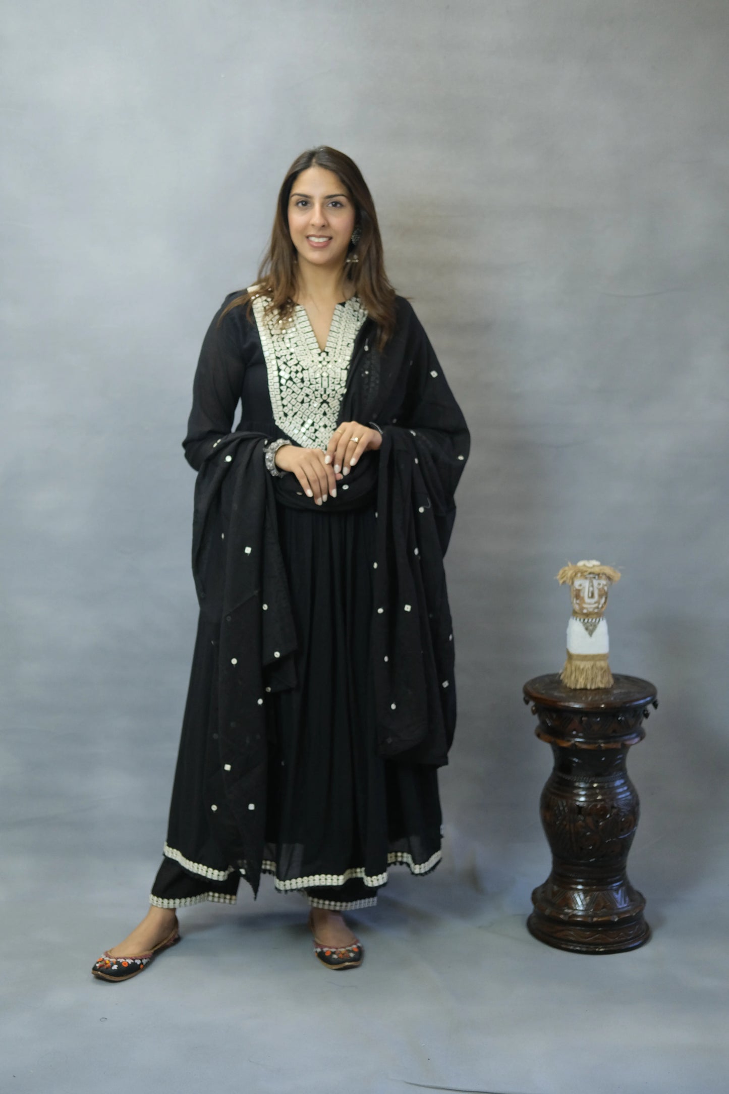 Zed Black Embroidered Anarkali Set in Mul Cotton | Elegant Ethnic Wear