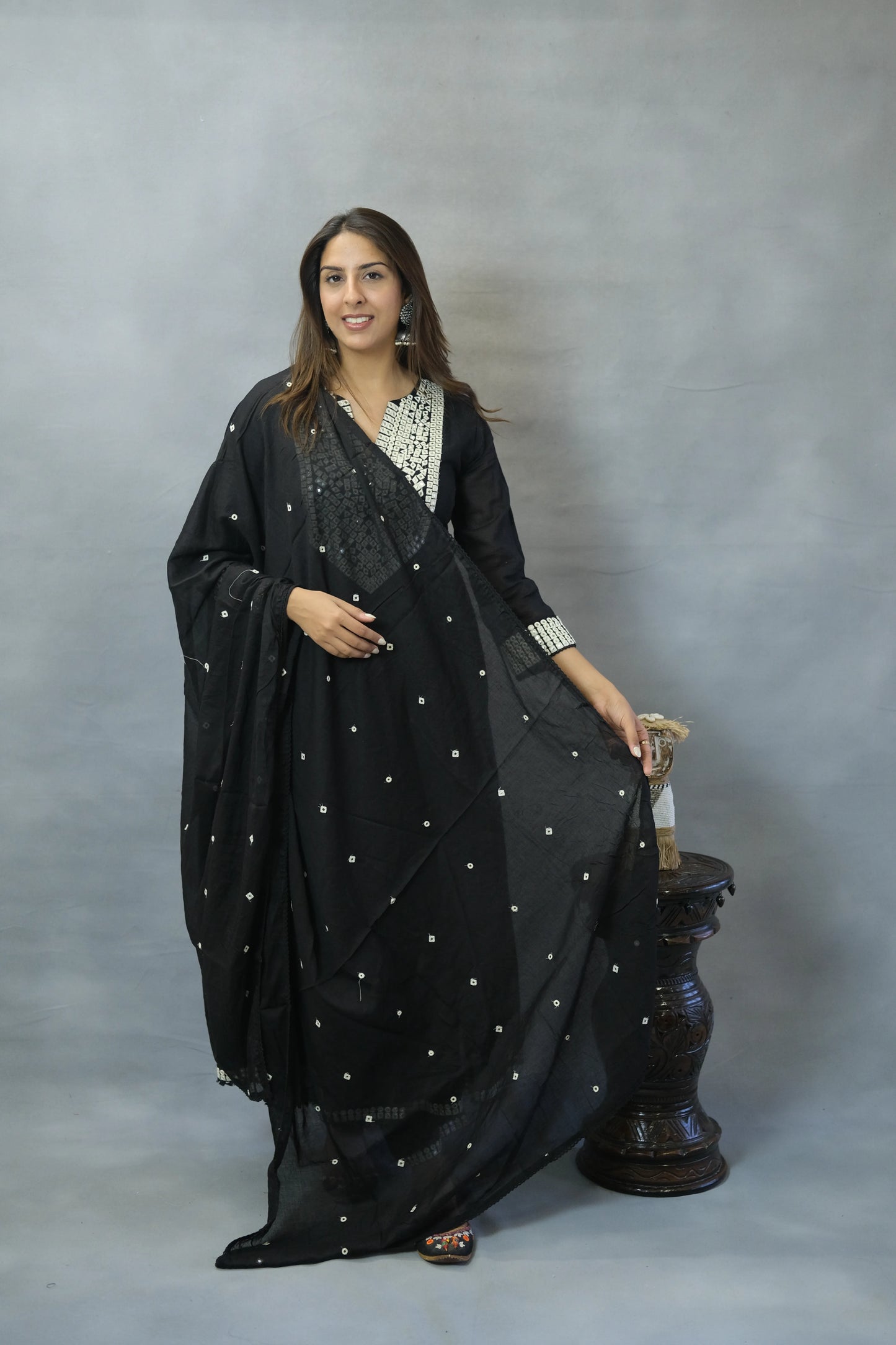 Zed Black Embroidered Anarkali Set in Mul Cotton | Elegant Ethnic Wear