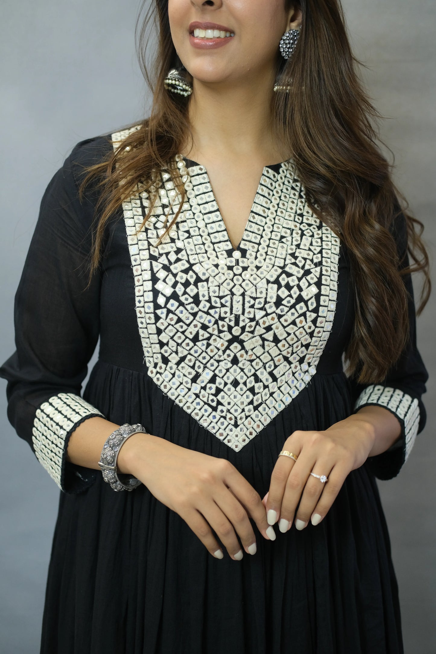 Zed Black Embroidered Anarkali Set in Mul Cotton | Elegant Ethnic Wear
