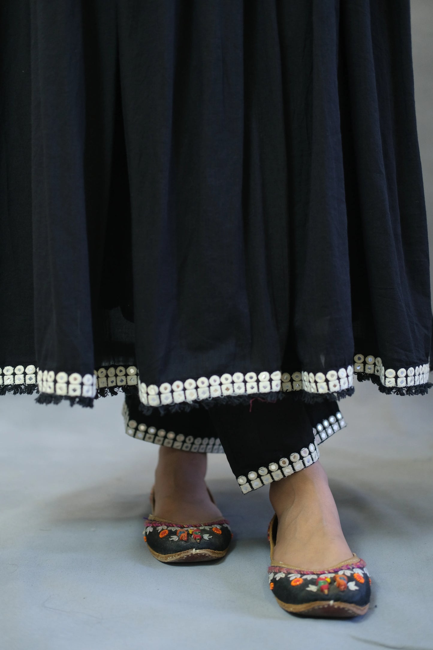 Zed Black Embroidered Anarkali Set in Mul Cotton | Elegant Ethnic Wear