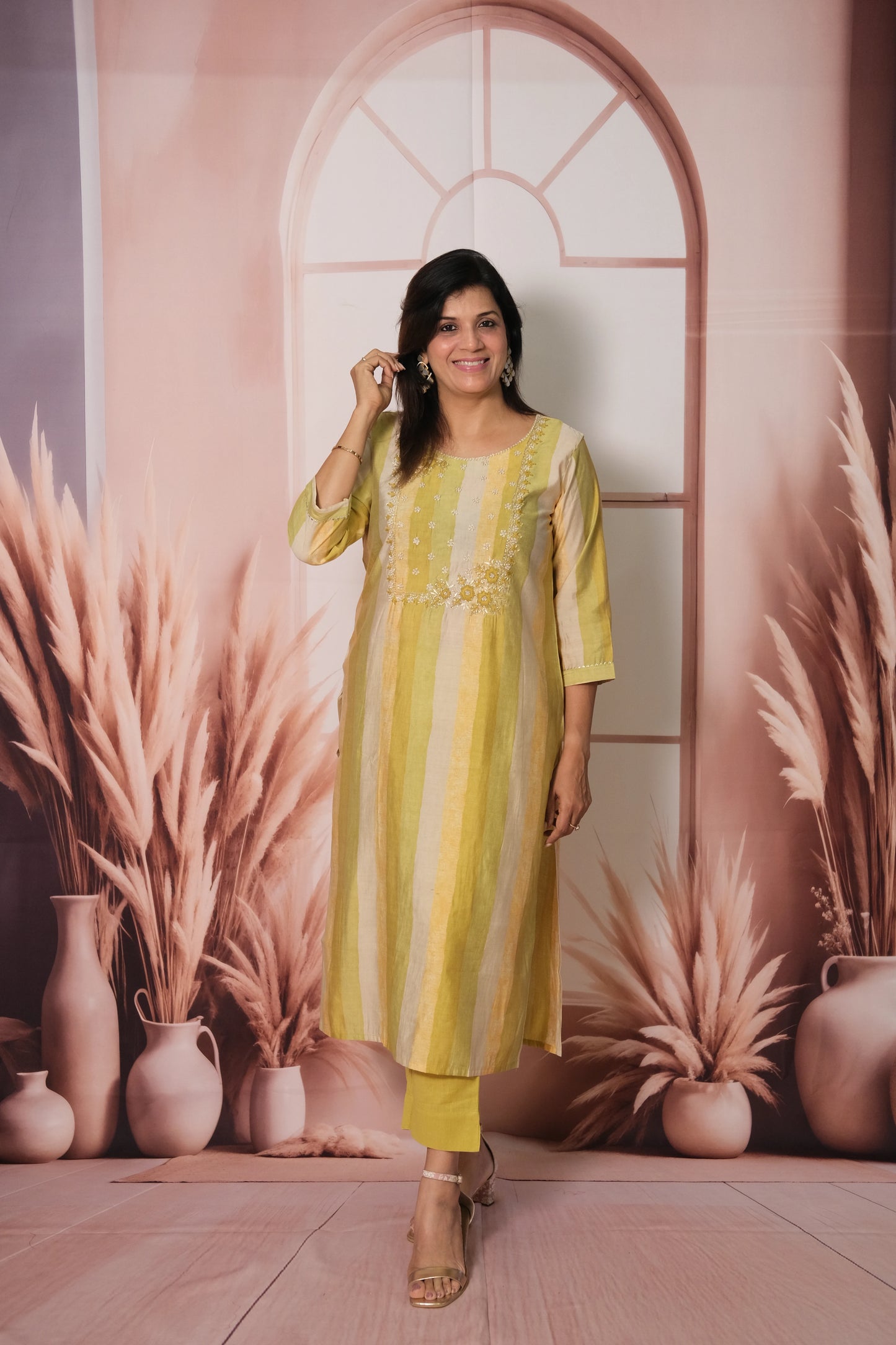 Multi-Color Kurta Pant Set – Muslin Cotton Festive Wear with Pearl Embroidery