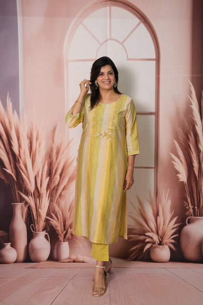Multi-Color Kurta Pant Set – Muslin Cotton Festive Wear with Pearl Embroidery