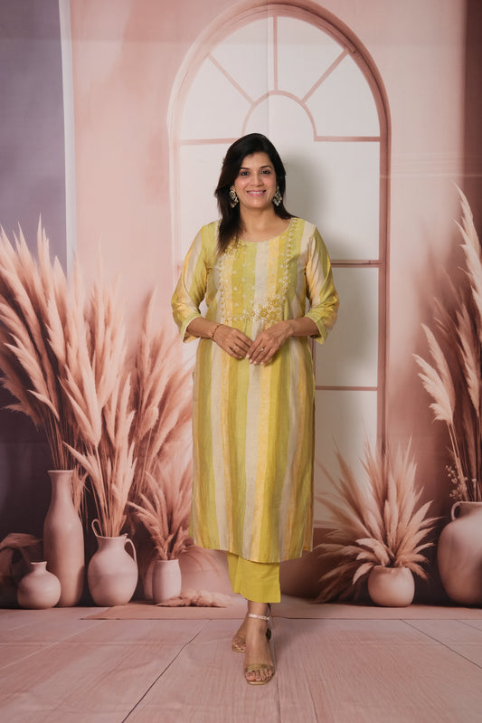 Multi-Color Kurta Pant Set – Muslin Cotton Festive Wear with Pearl Embroidery