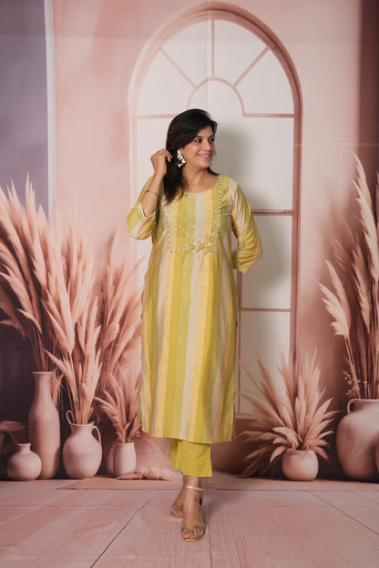 Multi-Color Kurta Pant Set – Muslin Cotton Festive Wear with Pearl Embroidery