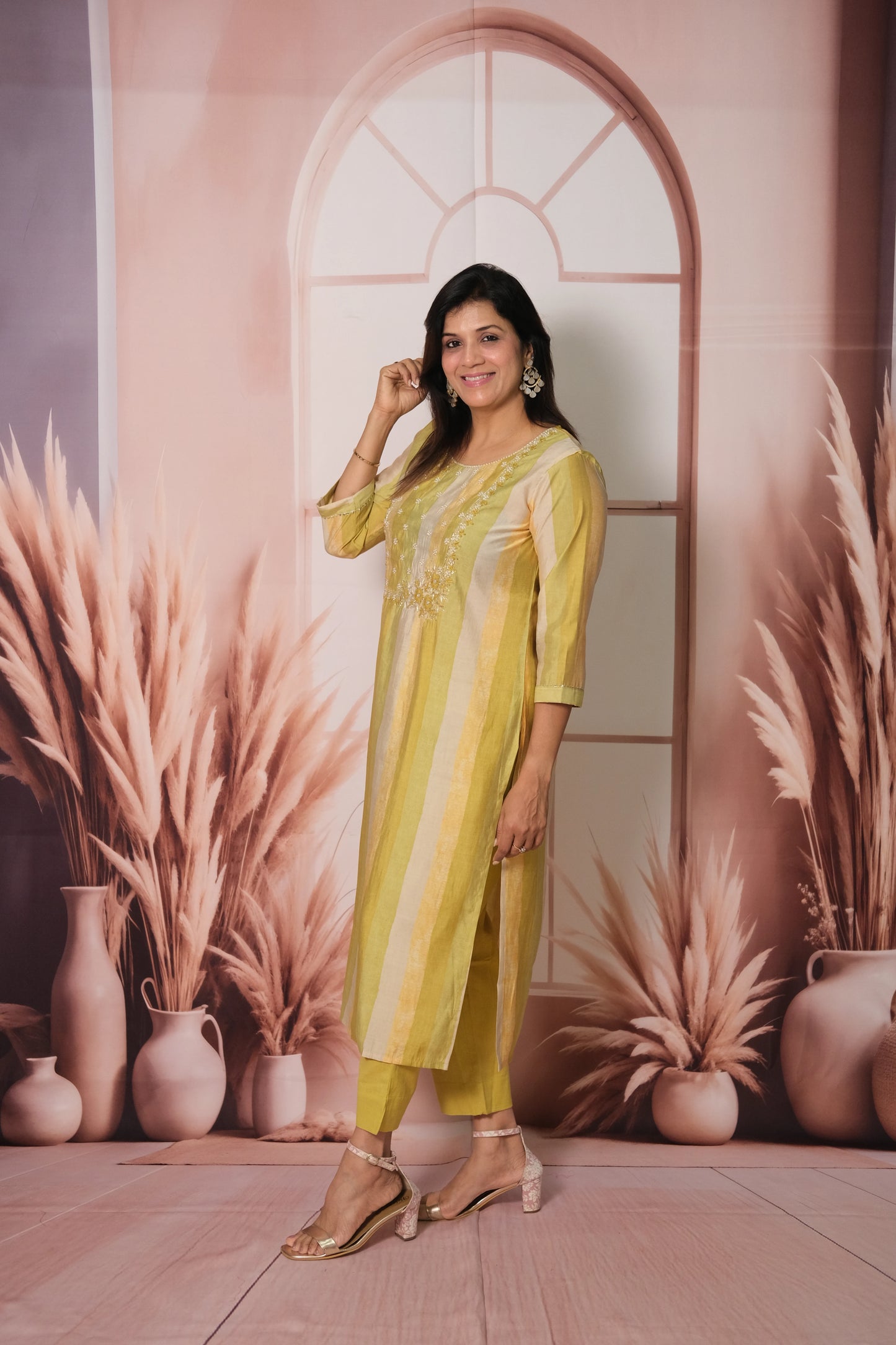 Multi-Color Kurta Pant Set – Muslin Cotton Festive Wear with Pearl Embroidery
