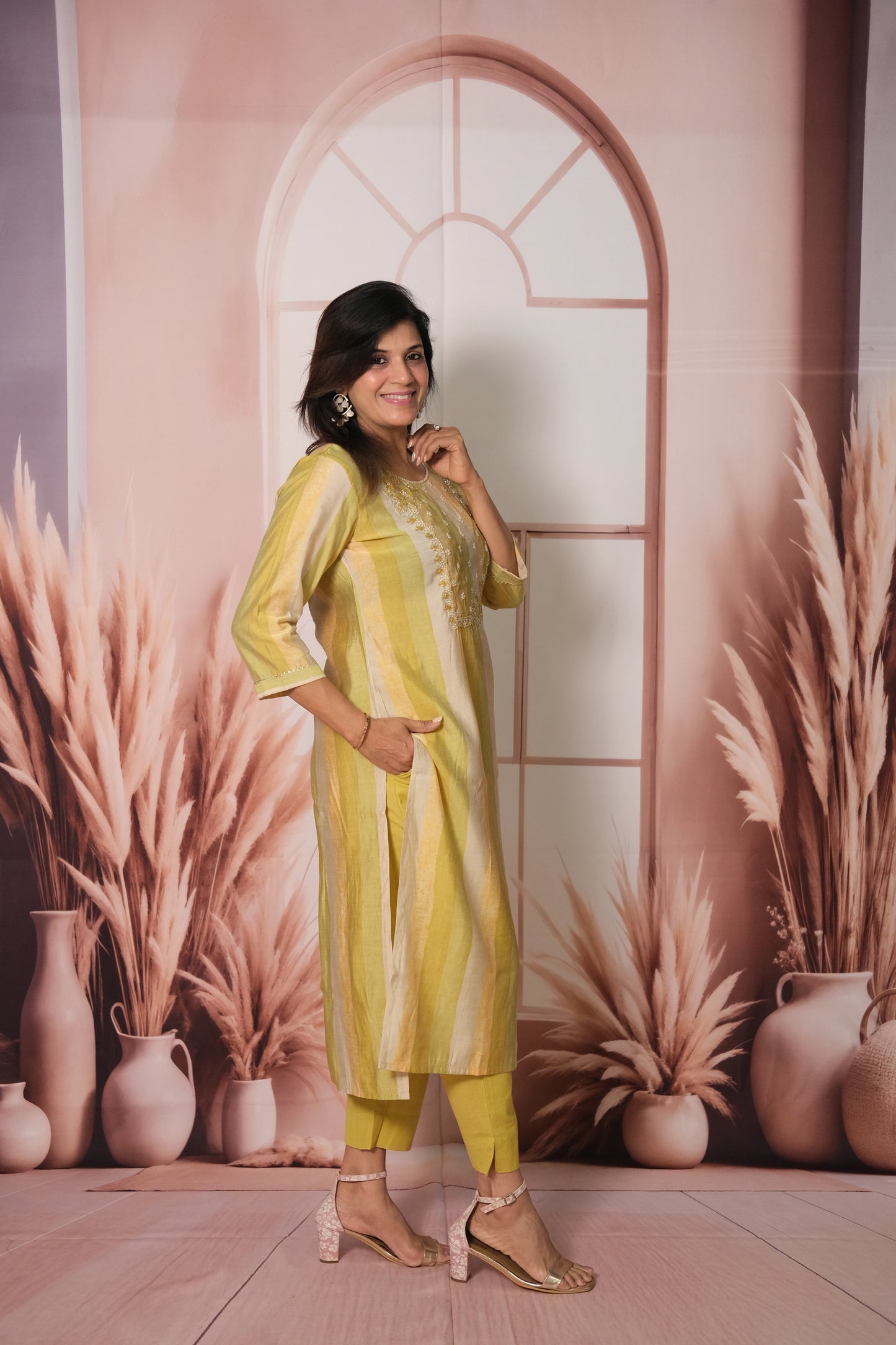 Multi-Color Kurta Pant Set – Muslin Cotton Festive Wear with Pearl Embroidery